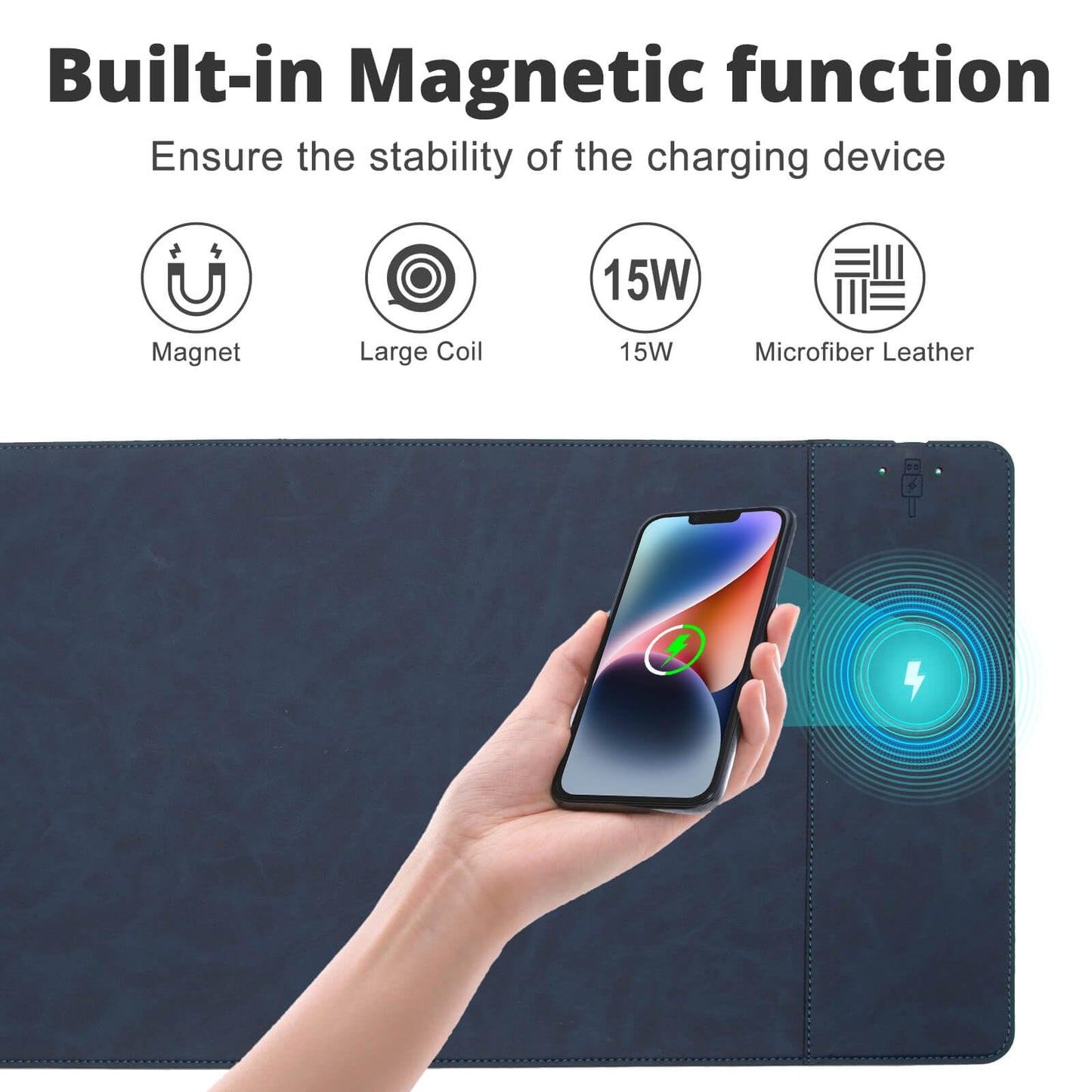 Magnetic Wireless Charging Desk Mat, 31"x11.7" Large Mouse Pad with Ultra-Smooth Surface, Microfiber Leather Office Mouse Mat, Waterproof Extended Computer Keyboard Desk Mat for Office & Home, Laptop