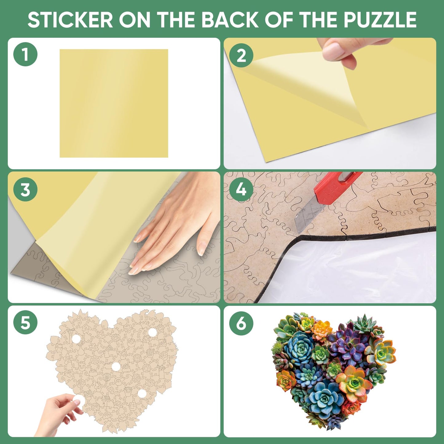 Heart Succulent Wooden Puzzles for Adults, 200 Piece Unique Shaped Wood Jigsaw Puzzles for Adults and Kids, Fun Challenging Puzzles Family Game Gift, Medium 11.7'' x 11.2''
