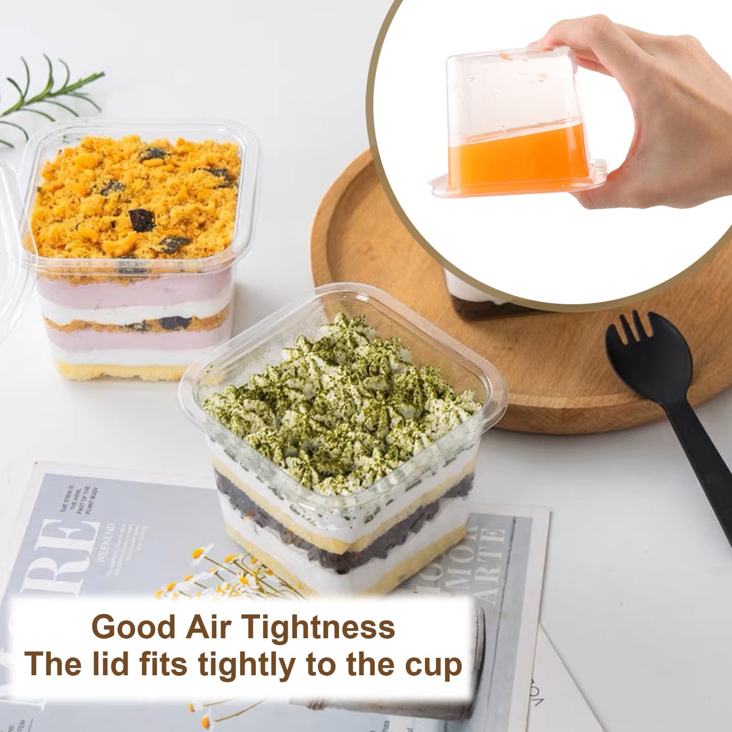 JMIATRY 100 Count 12 oz Square Plastic Dessert Cups with Lids and Spoons Clear Dessert Cup 12 oz Plastic Parfait Cups for Cupcake Mousse Yogurt Pudding Mousse Fruits