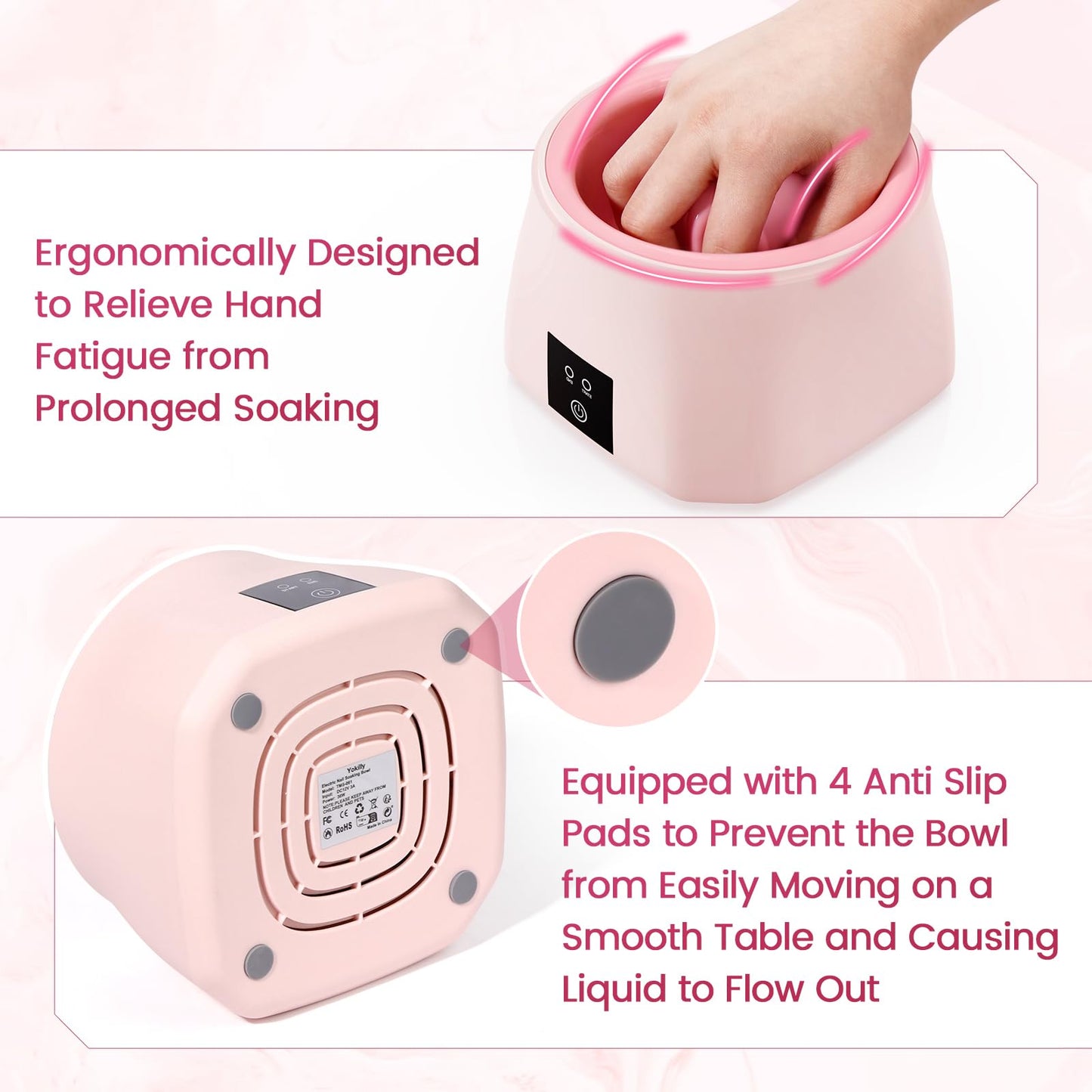 Yokilly Nail Soaking Bowl Heated: 50% Faster Nail Soak off Bowl for Women Nail Beginner - Electric Manicure Nail Bowl for Home Salon (Pink)