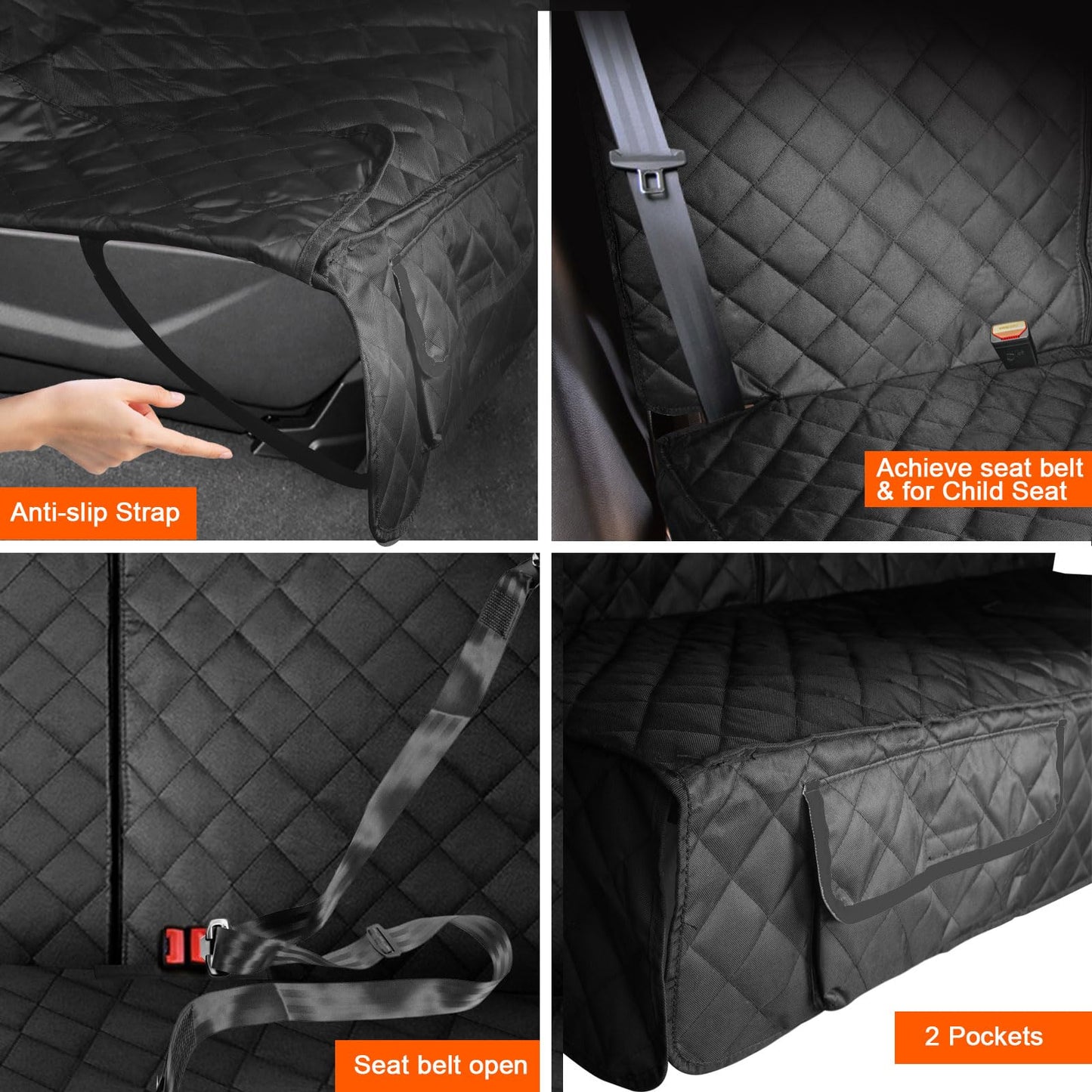 Waterproof Pet Seat Cover Car Seat Cover Protector for Dogs, Heavy Duty Scratch Proof Nonslip Durable Soft Pet Back Seat Covers for Cars Trucks and SUVs with 2 Belts (All Black, M)