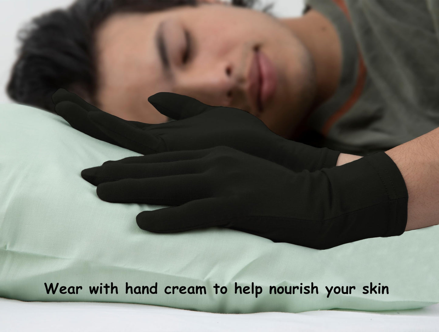 Bamboo Gloves for Eczema, Black, Small, Women, Dry Hands, Overnight Moisturizing Gloves, 3 Pairs