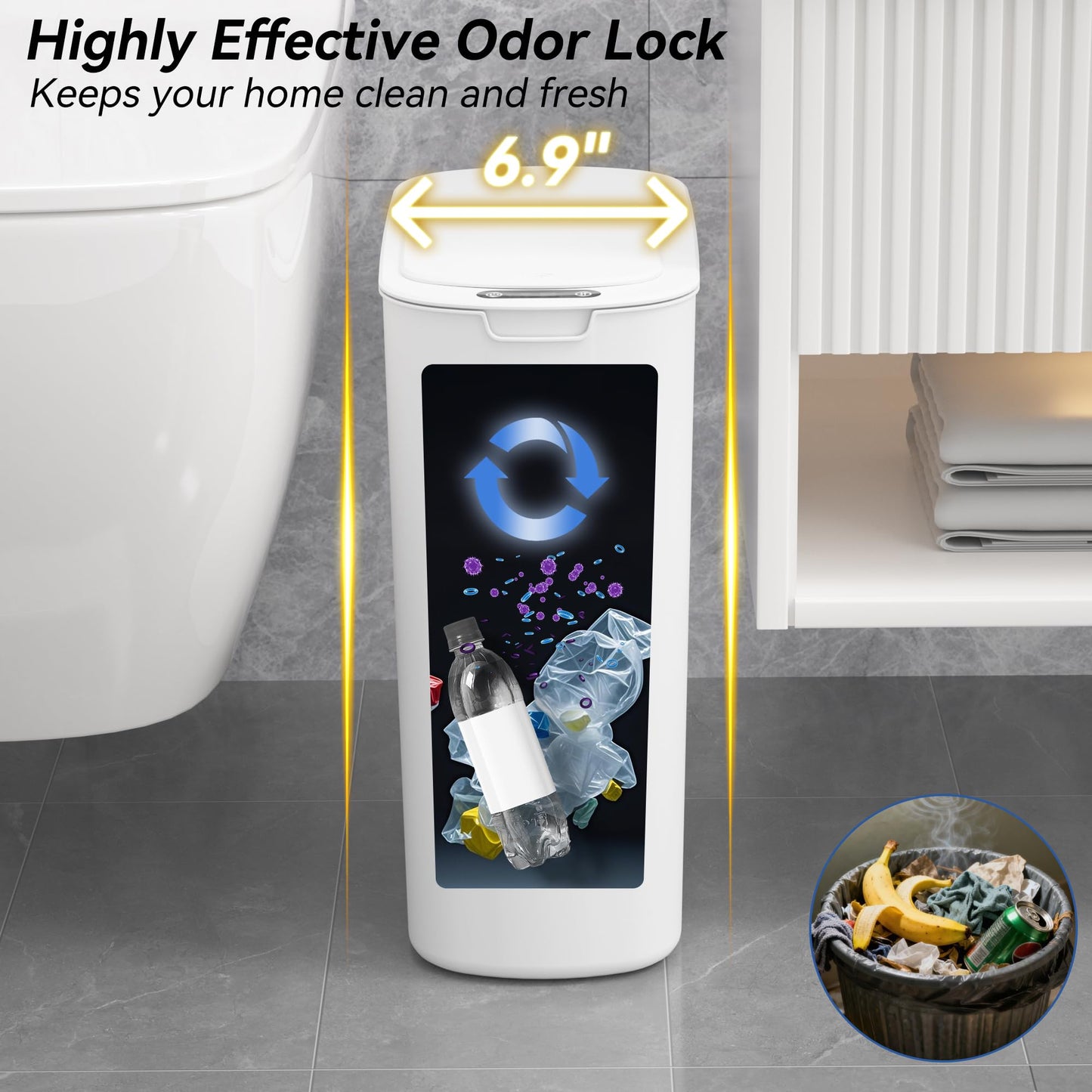 FRESHLIX 5 Gallon Motion Sensor Bathroom Automatic Trash Can with Lid (5 Gallon White)