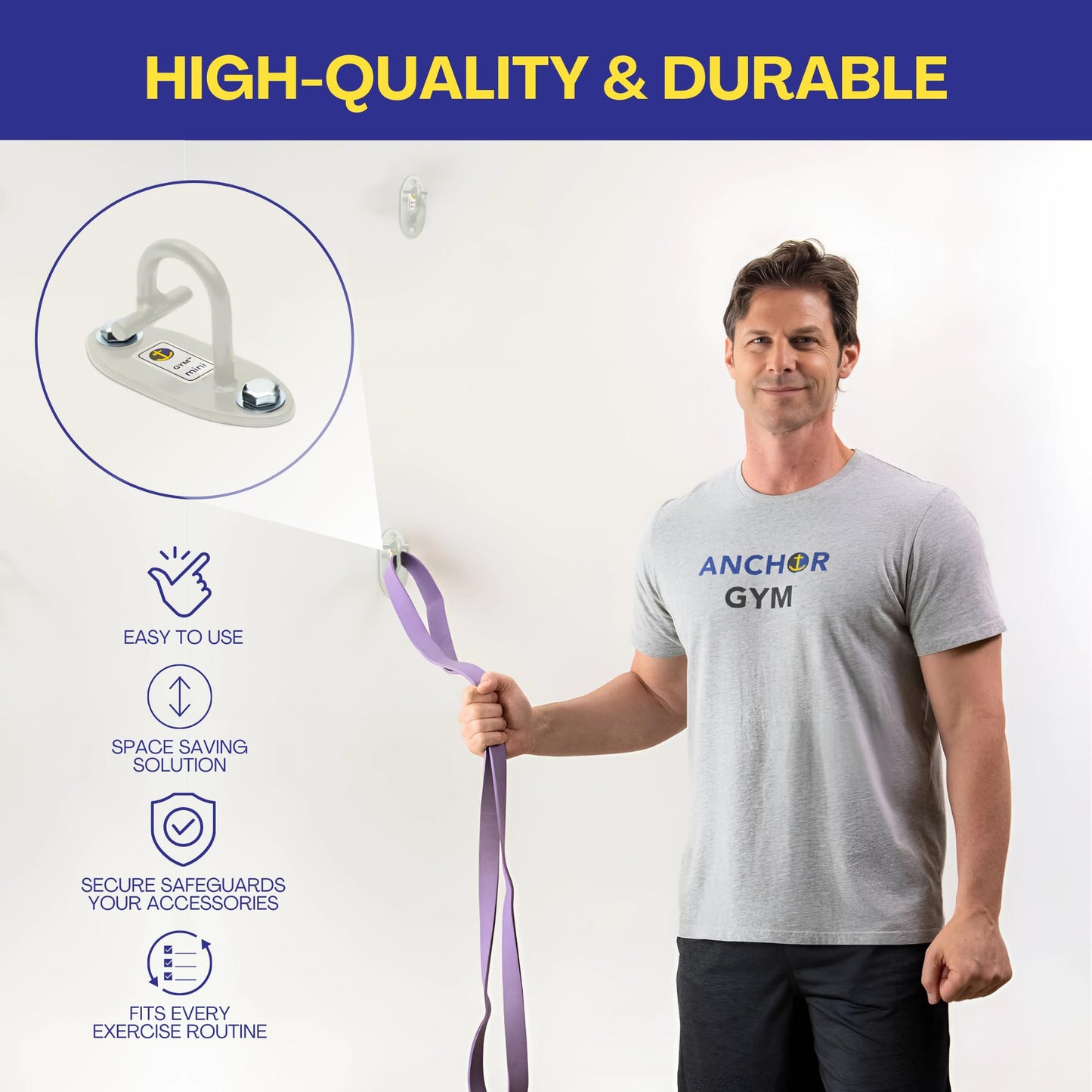 Anchor Gym Mini H1 (Set of 3) - Resistance Bands Wall Mount System | Wall Anchor for Resistance Bands, Suspension Straps & More - Off White