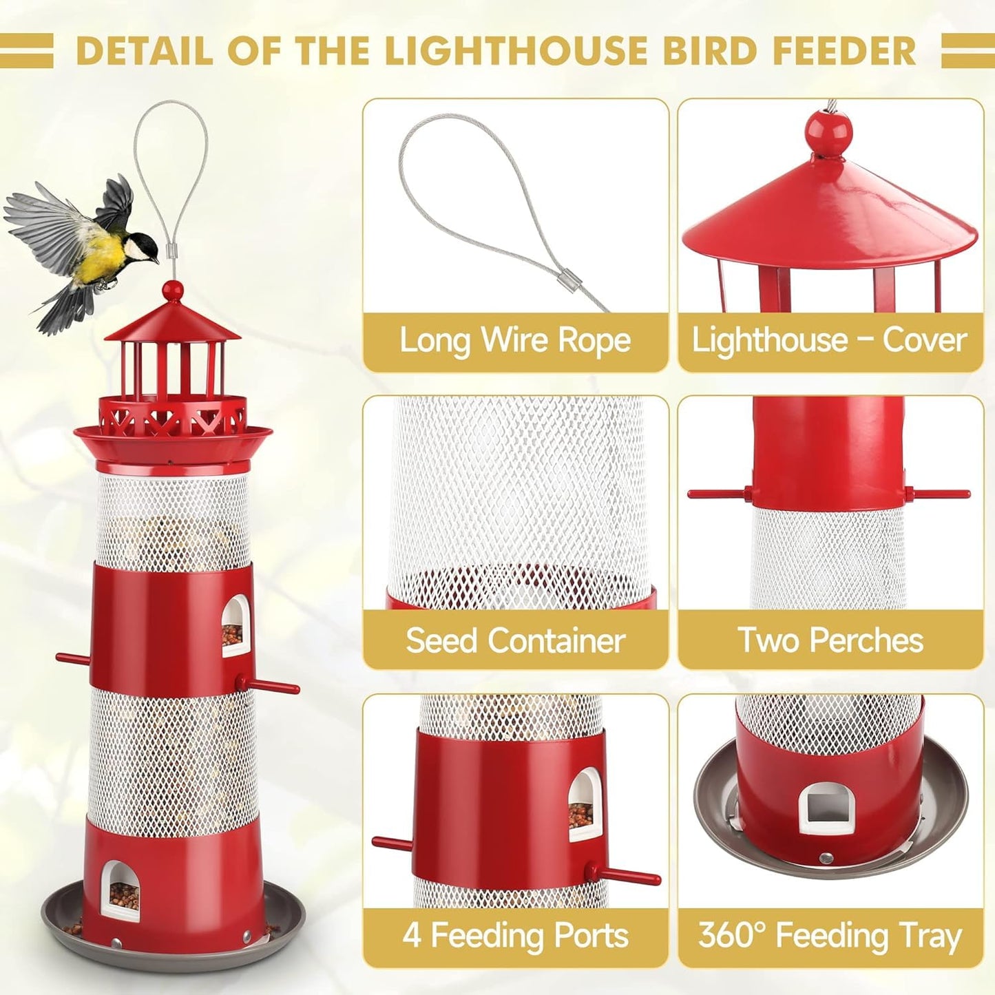 Decflow Bird Feeders for Outdoors Hanging, Wild Bird Feeder for Outside Bird, 4 lbs Large Capacity Durable Metal Bird Seed Feeder for Small Birds