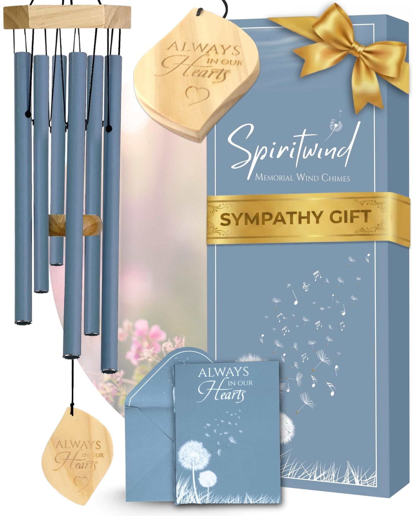 32" Ocean Blue Memorial Wind Chimes for Loss of Loved One - Tranquil Sounding Sympathy Wind Chimes for Loss of Love One - Windchimes in Memory of a Loved One - Ideal for Memorial Gifts & Funeral Gifts