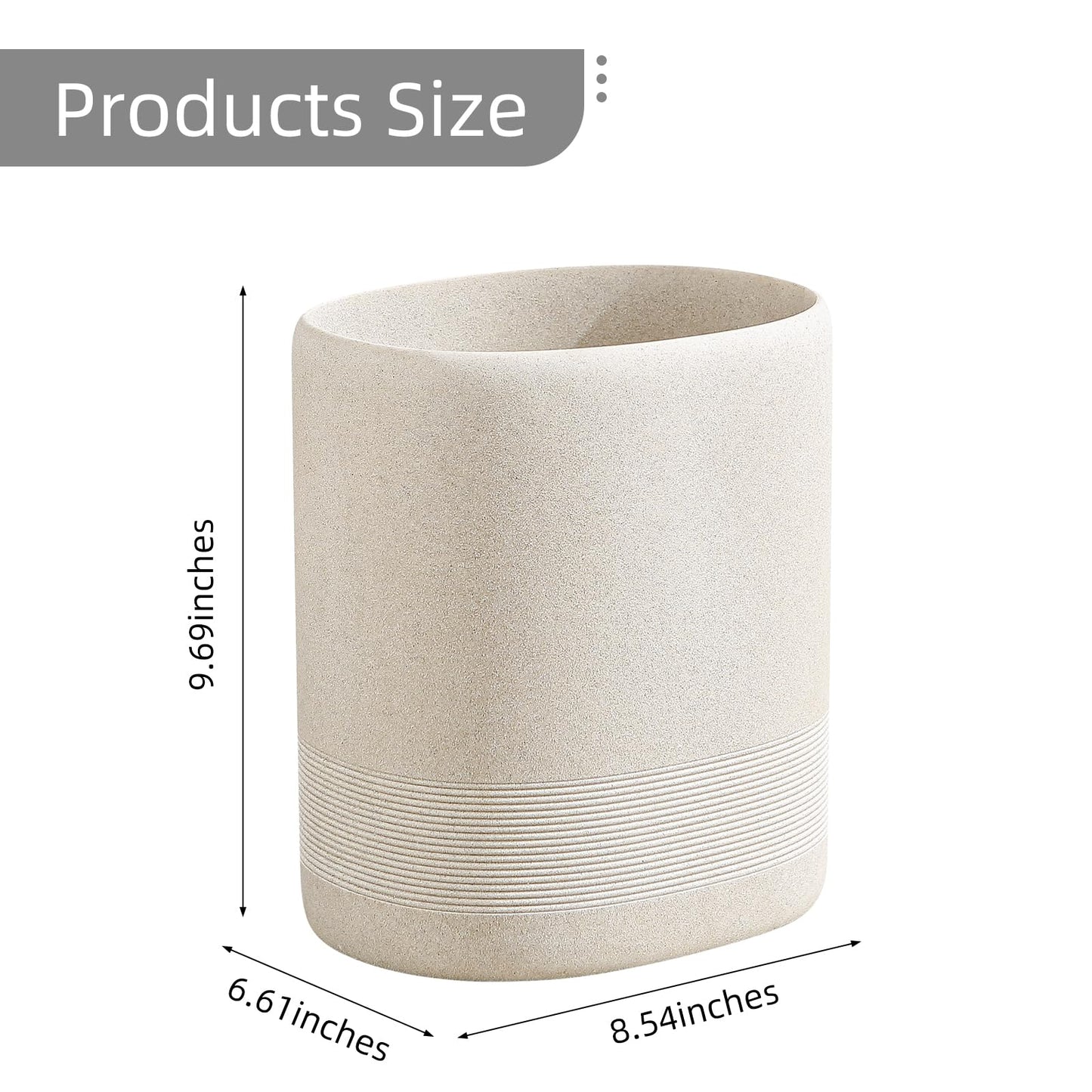 Haocoott Bathroom Trash Can, 1.6 Gallon Small Trash Can Cabinet, Simple Stone Look Oval Office Garbage Bin, Decorative Waste Basket for Bedroom, Living Room, Kitchen (Beige)