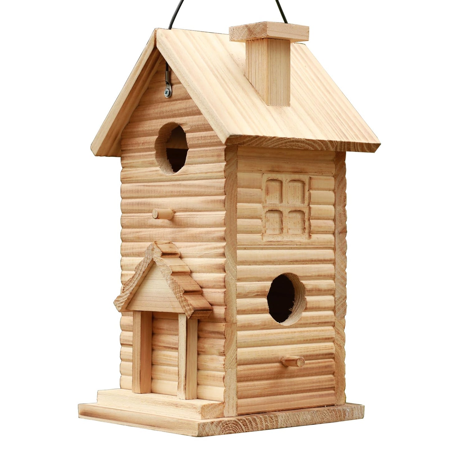 Wooden Bird House Outside Hanging, Carved Window Decorations, Outdoor Birdhouses 2 Hole