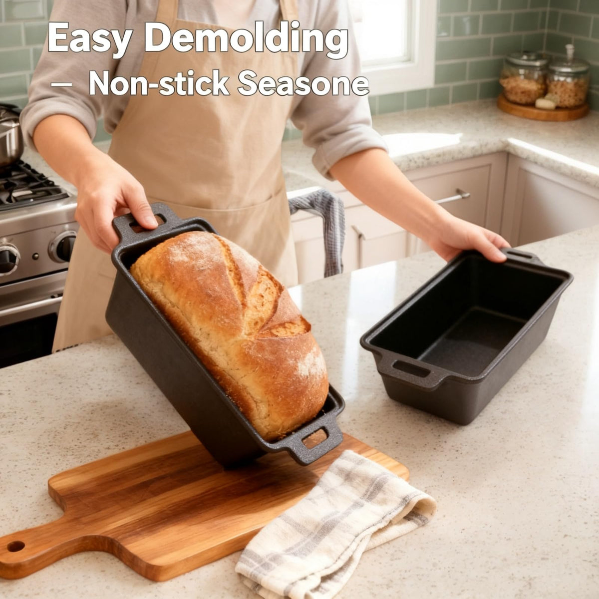 Erdisc 9x5 Inch Cast Iron Loaf Pan with Lid, Pre-Seasoned for Sourdough and Homemade Baking, Heavy Duty Nonstick, Oven Safe Bread Pot