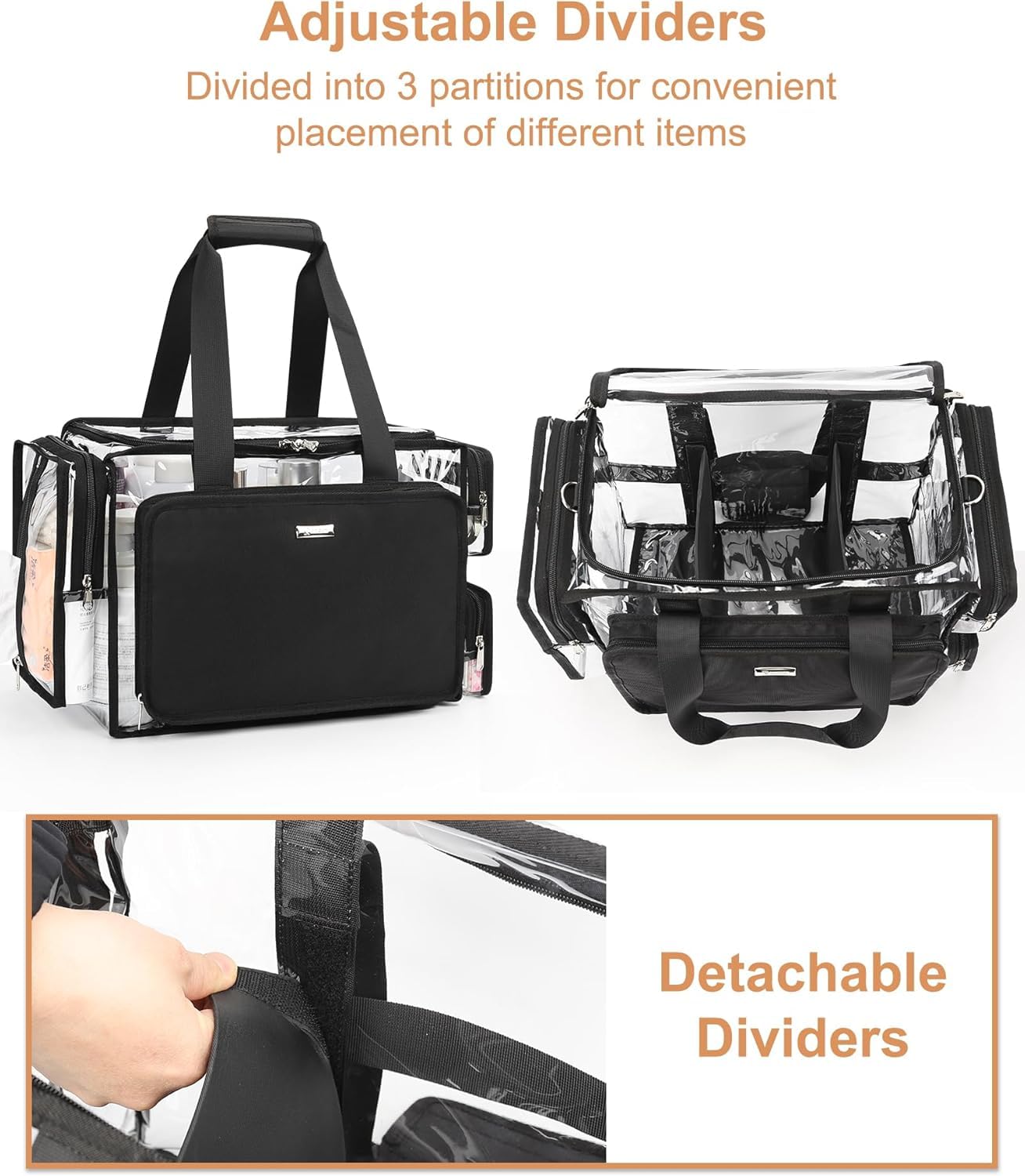 Relavel Clear Makeup Bag, Extra Large Travel Toiletry Bag for Women & Men, Waterproof Cosmetic Storage Organizer Hair Stylist Travelling Bag with Adjustable Dividers & Shoulder Strap