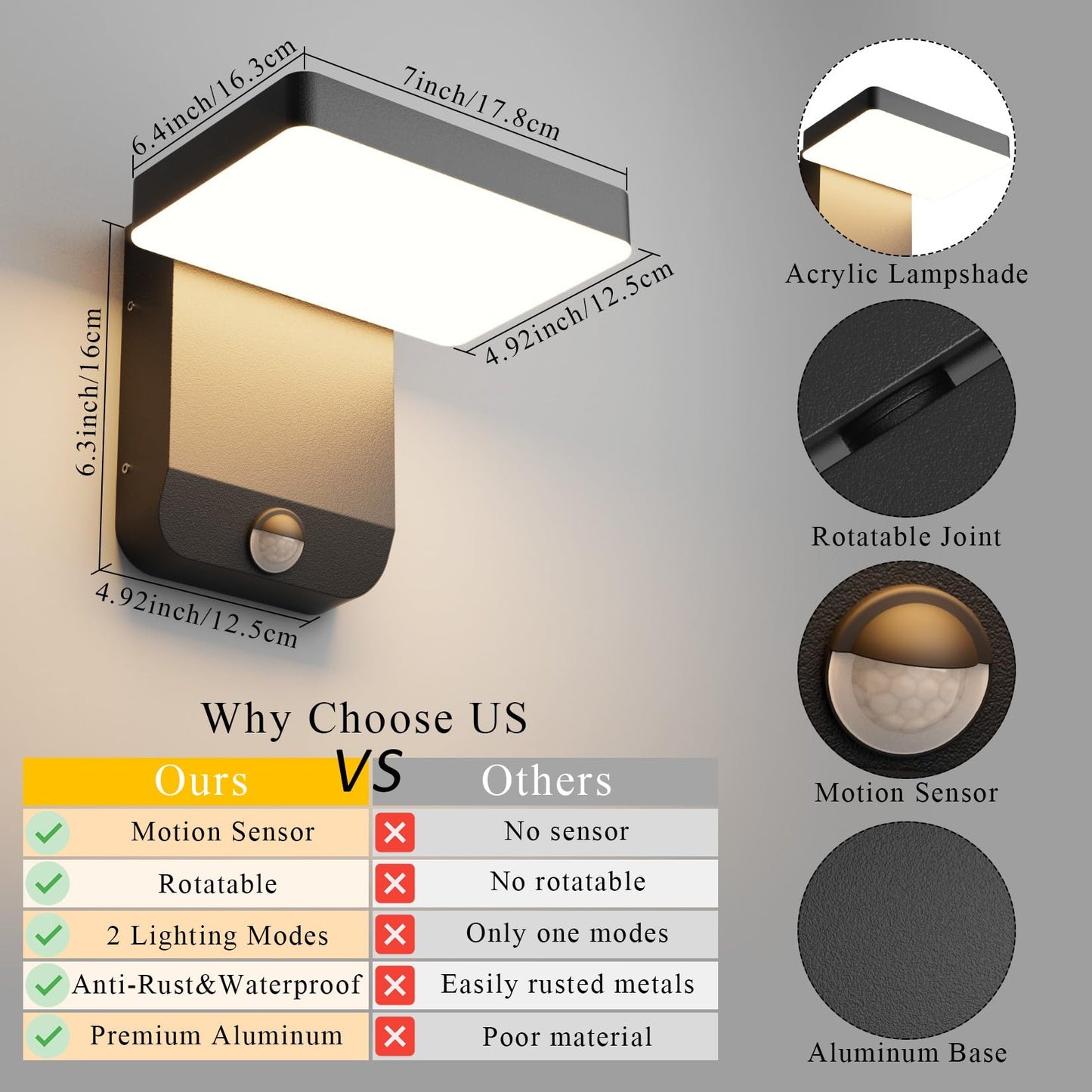 Coinmit 2 Pack Motion Sensor Outdoor Wall Light,Modern LED Black Motion Outdoor Light IP65 Waterproof Exterior Wall Sconces for Garage Porch 3000K