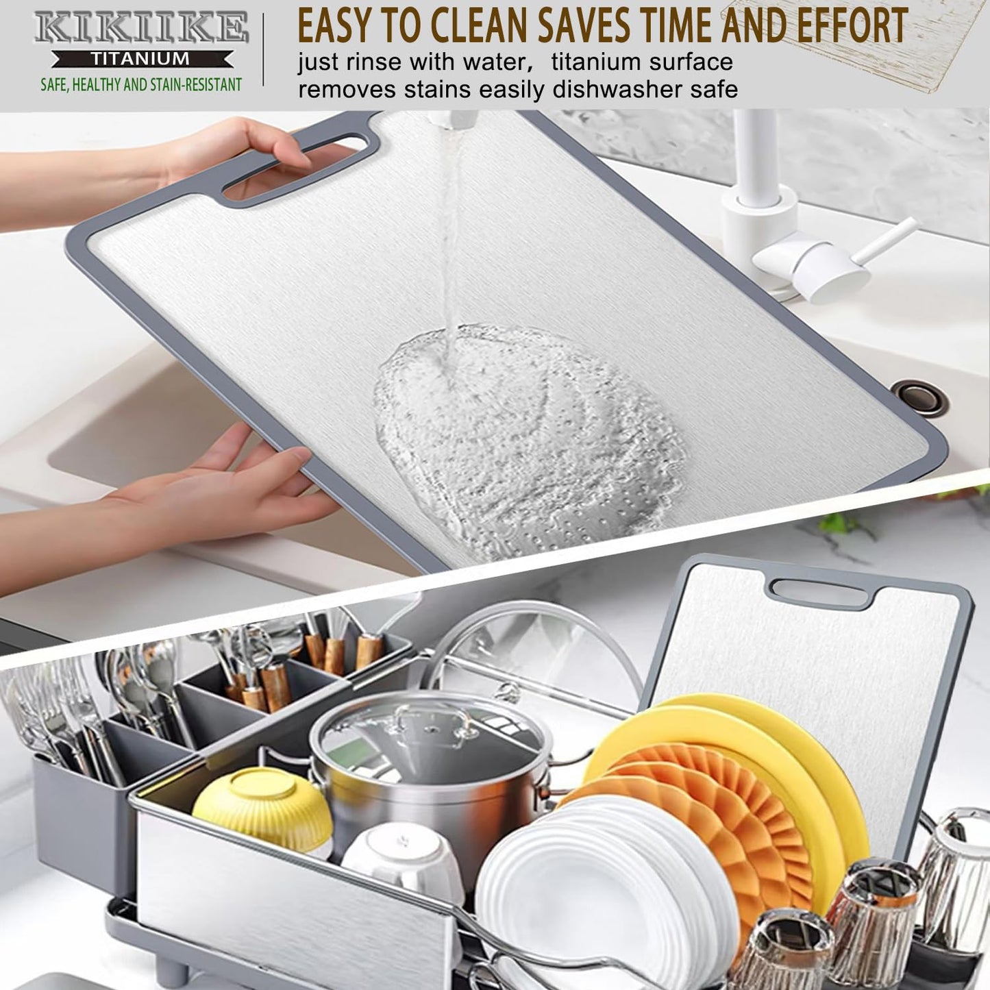 Titanium Cutting Board Double-Sided Non-Slip Silicone Edging Pure Titanium Cutting Boards for Kitchen - Double-Sided Food-Grade Chopping Board Non-Stick Durable and Easy to Clean (Large)