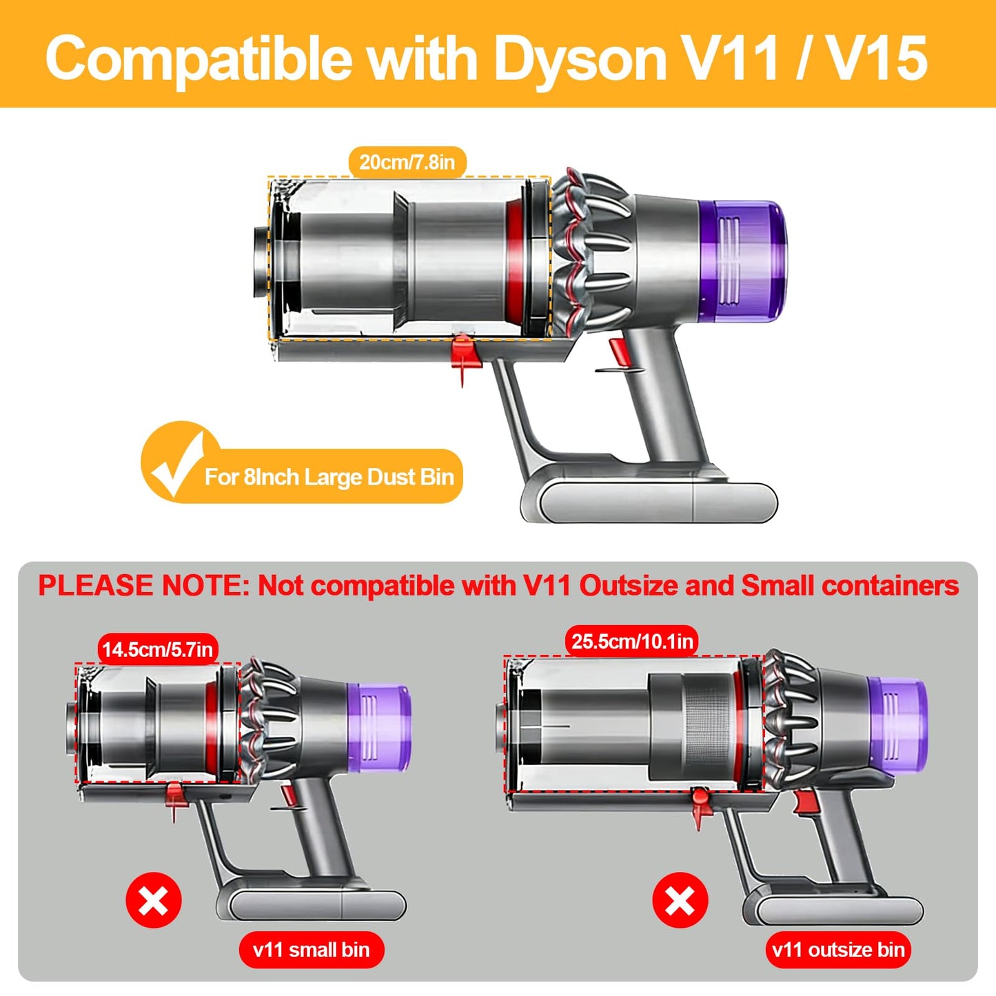 Upgraded Dust Canister Replacement Compatible with Dyson V11 V15 SV14 SV15 SV22 SV28 Vacuum Cleaner, Clear Dust Bin with HEPA Filter, Compatible with Part No. 970050-01 and 965443-01