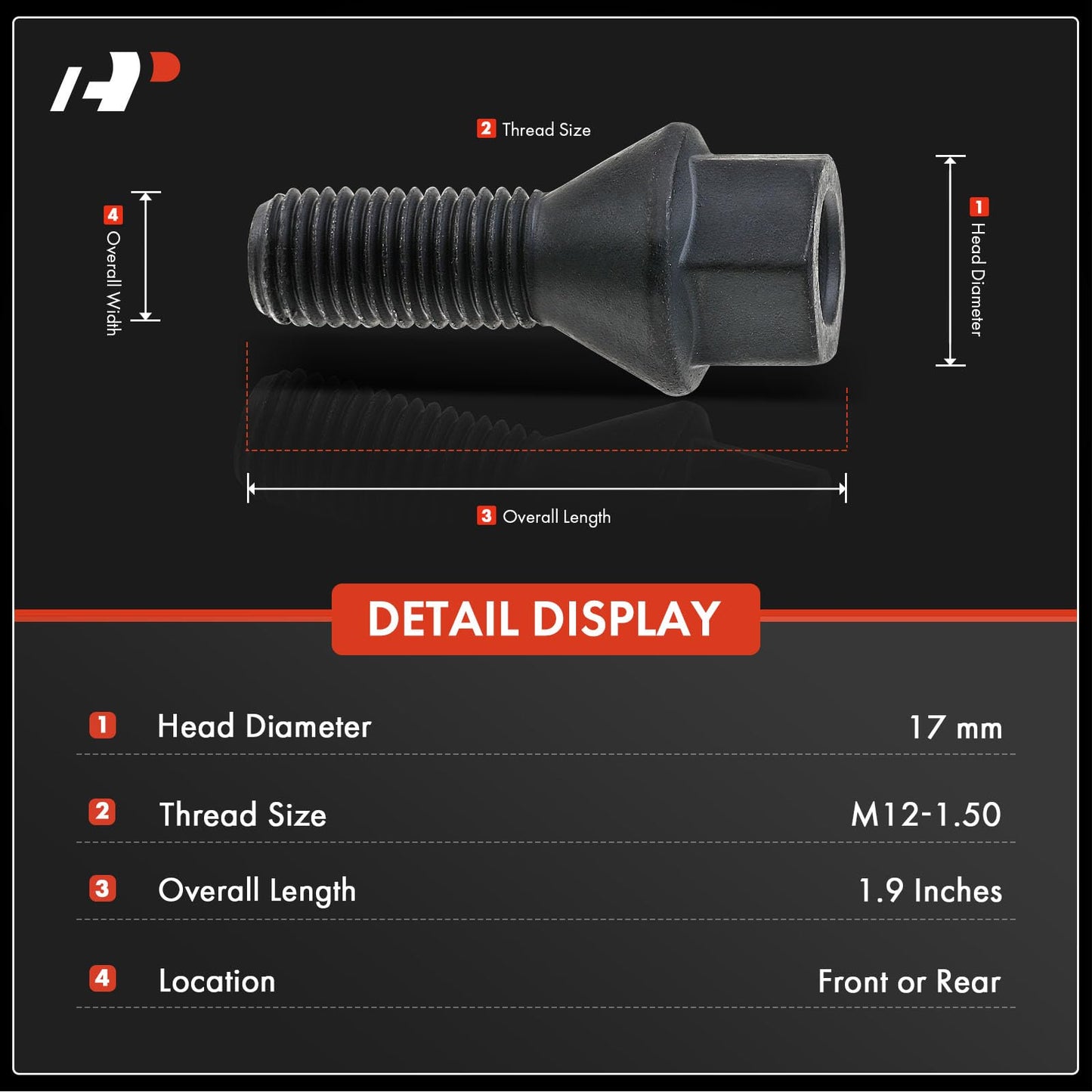 A-Premium M12-1.50 Wheel Studs Compatible with BMW 320i 323i 323ti 325Ci 325i 325xi 328i 328xi 330Ci 330i 528i 528xi 530i Front and Rear Side 20-PC Set