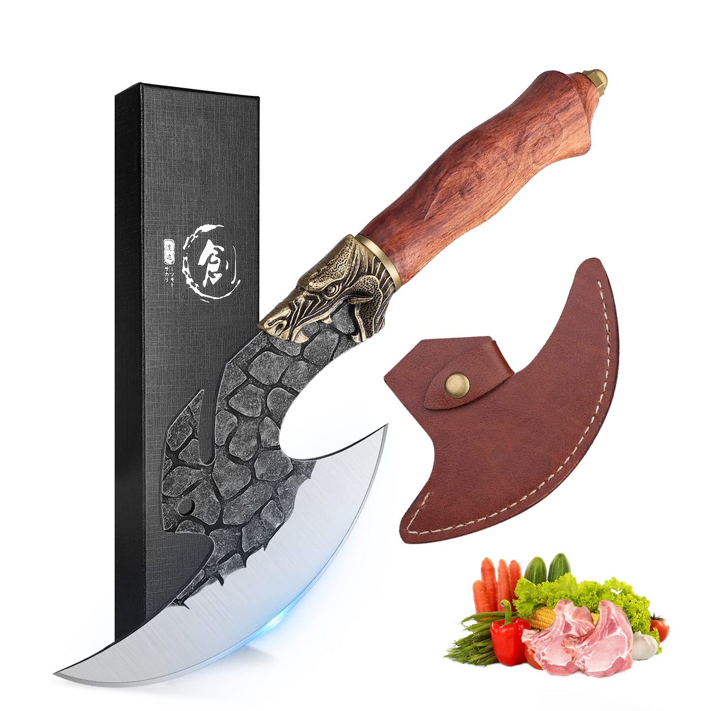 Dream Reach Viking Cleaver Knife Butcher Meat Cutting Boning Knife High Carbon Steel Kitchen Axe with Sheath Home Outdoor BBQ Camping Birthday Christmas Gift Men
