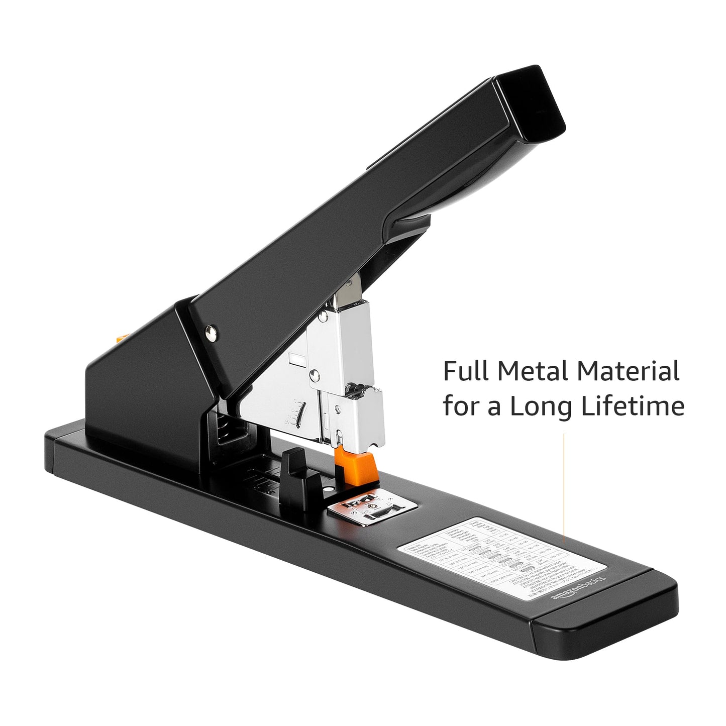 Amazon Basics Heavy Duty Stapler, 210 Sheet High Capacity, Long Arm, Industrial Office Stapler with 1000 Staples, Black