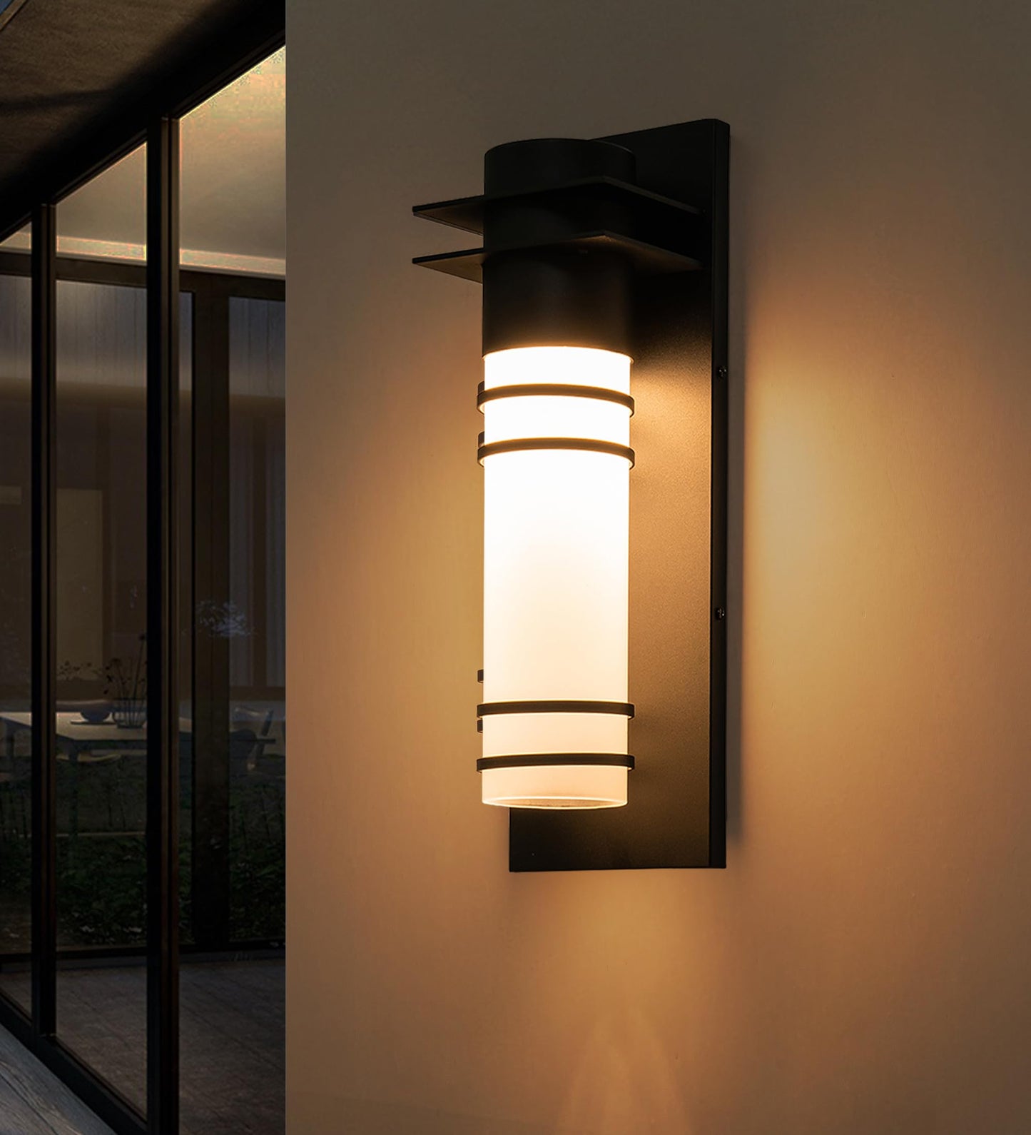 OUPAVOCS Outdoor Light Fixture Wall Mount, Commercial Residential LED Wall Sconce, Modern Exterior Wall Lights Fixture, Black LED Wall Lamps with Frosted Glass, 10W Patio Lighting for Yard, Garage