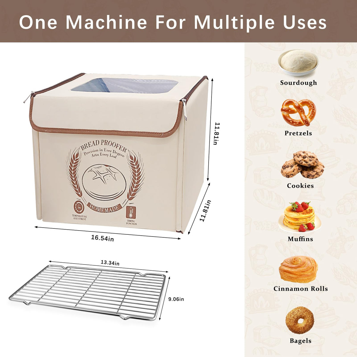 AICNLY Foldable Dough Proofer Box – Bread Proofing Box with 77-122℉ Temp Control & 48H Timer, Insulated Fermentation Chamber for Sourdough, Yogurt, Pizza & Kombucha