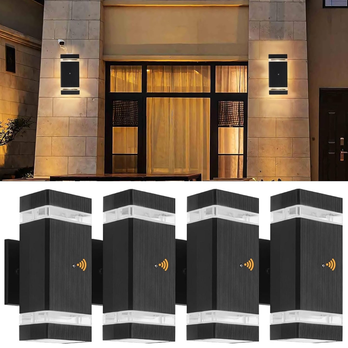 HCIDNLI Dusk to Dawn Sensor Outdoor Wall Light Fixture, Up Down LED Porch Wall Lights Sconce, Black Waterproof Exterior Lighting Wall Mount Aluminium Outdoor Lights for House