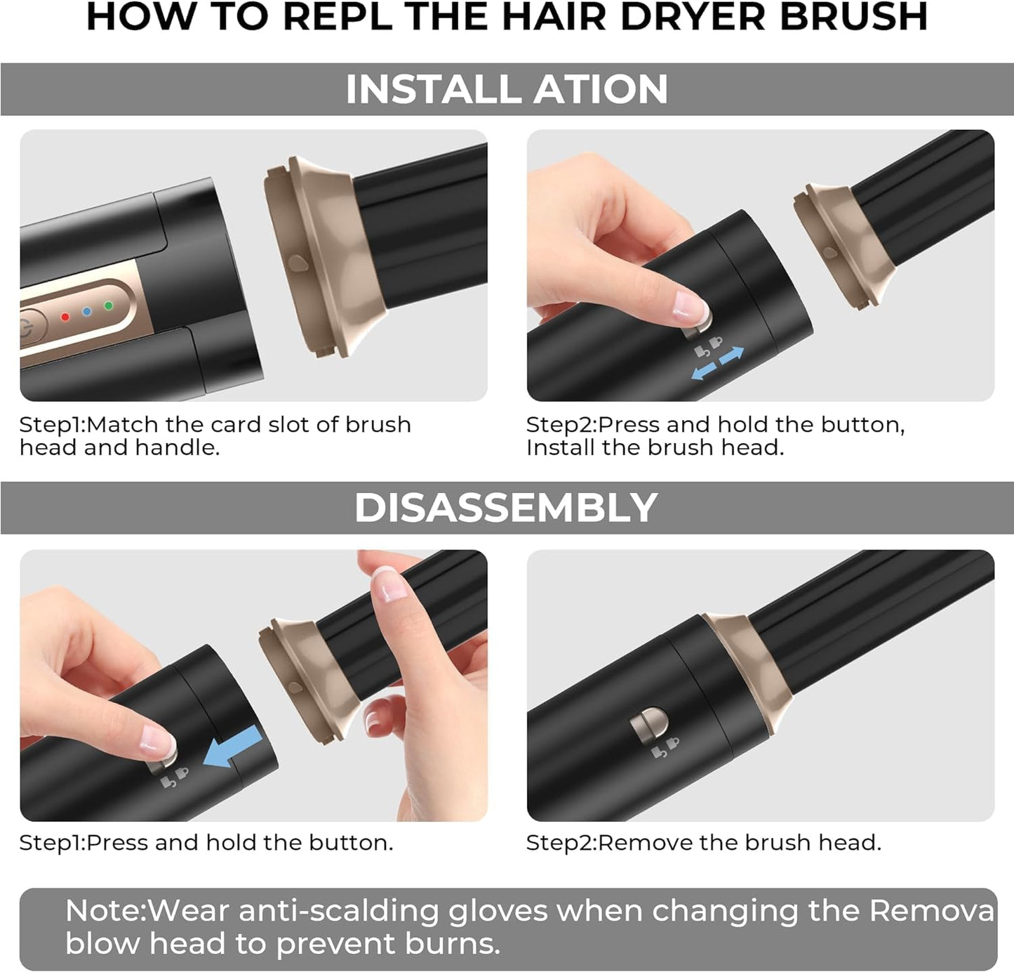 6 in 1 Hair Dryer Brush, 1400W High Speed Auto-Air Hair Wrap Blow Dryer Brush, Hot Air Styler No Heat Damage, Ionic Hot Air Brush, Detachable Hair Dryer, Straightener Brush, Curler, Volumizer 100-120V