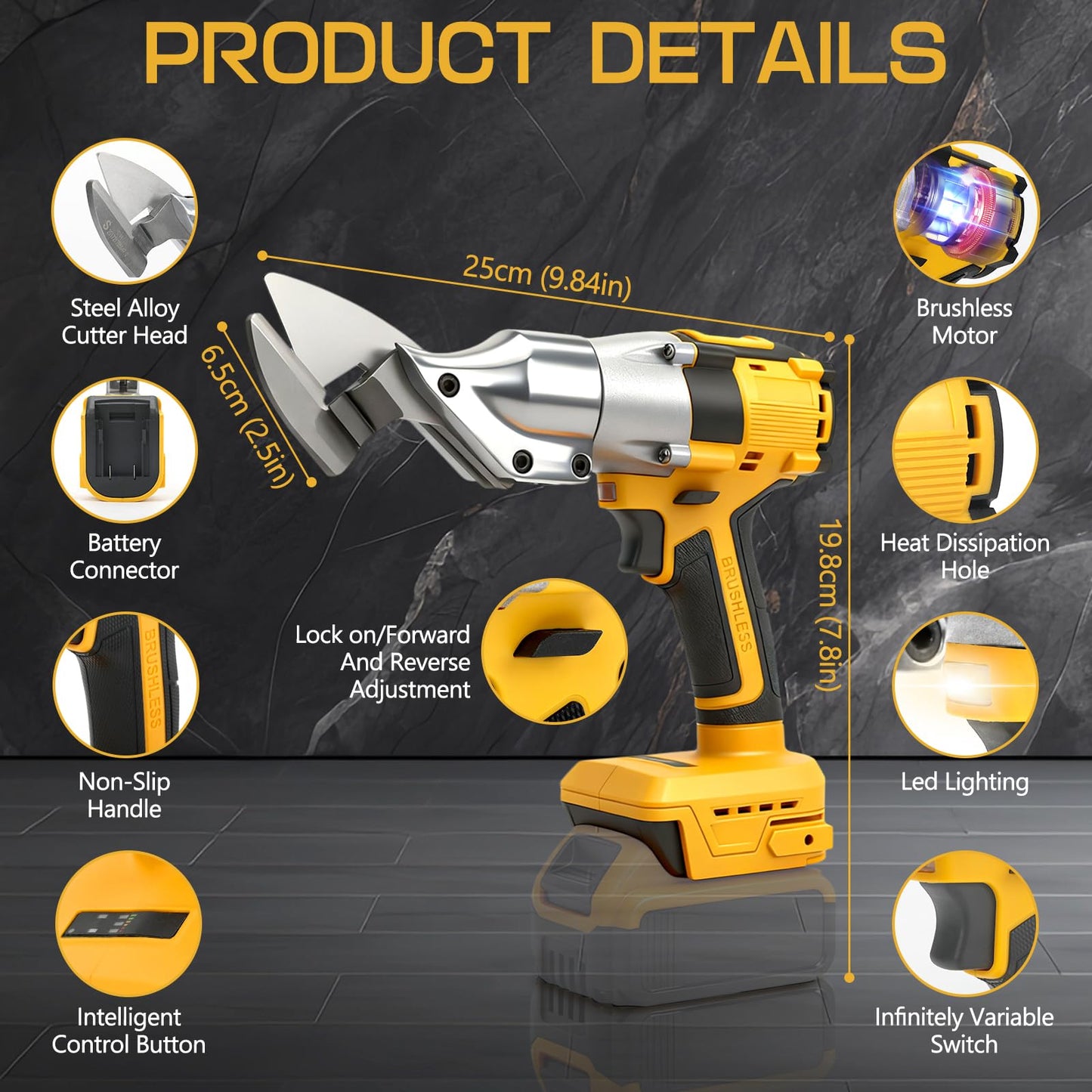 Cordless Metal Shear for DeWalt 20V Max Battery, 588N.m Electric Metal Scissors for Cutting 0-3mm Stainless Sheet, Metal, Iron, Carpet, Leather, Cardboard (Bare Tool, Without Battery)