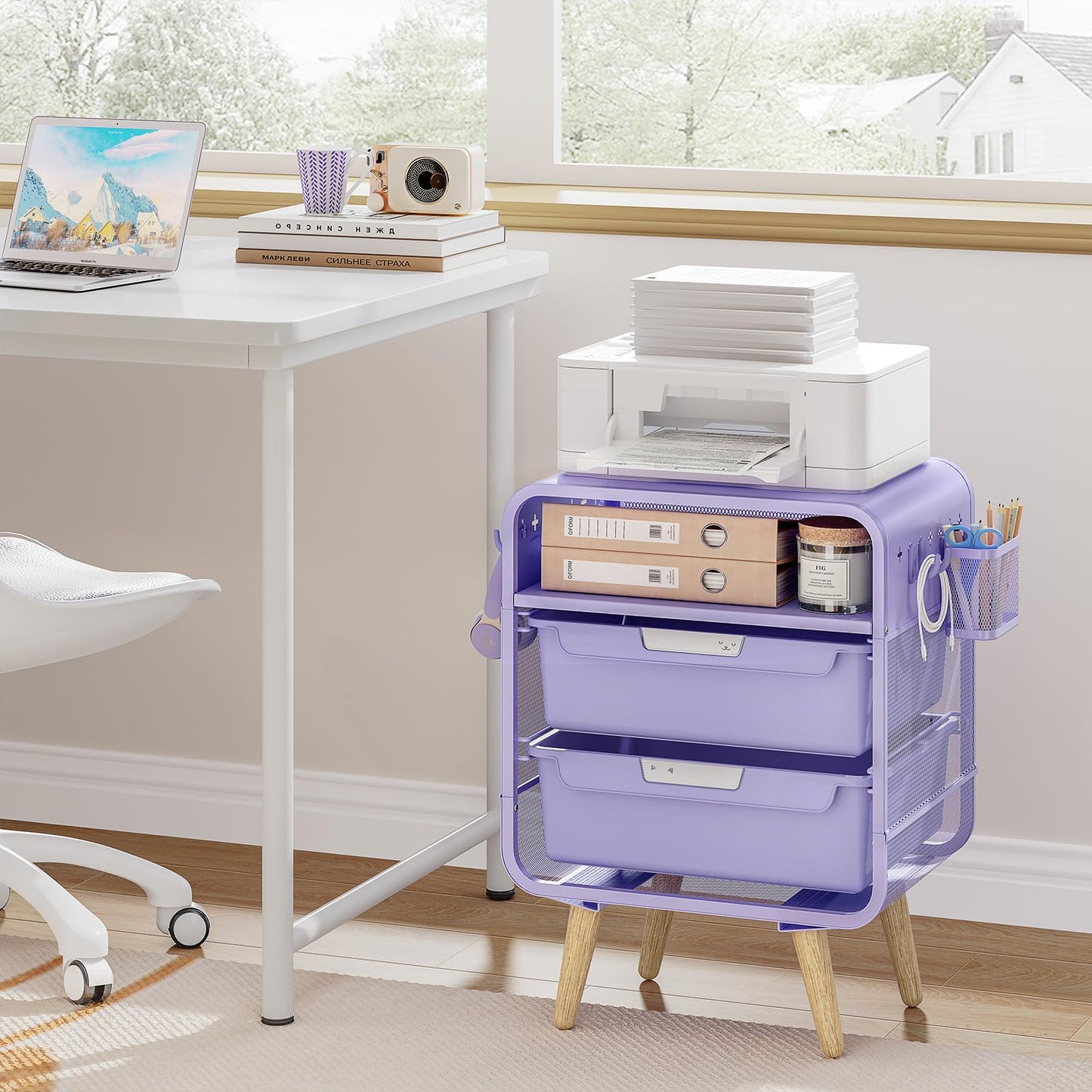 SYKIARIOL Kids Nightstand Side Table, Cute Bedside Table with Storage Drawer, Night Stand for Bedroom Furniture, Small Purple Nightstand for Living Room, Dorm,Office,Purple