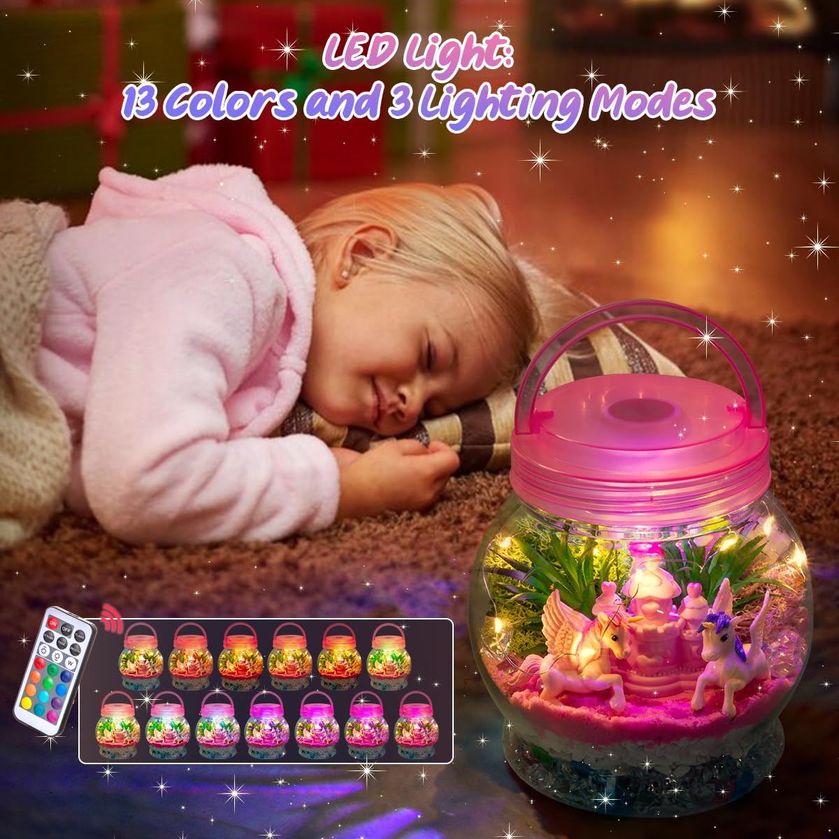 LOYO Terrarium Kit for Kids - Light Up Unicorn Toys for Girls 4 5 6 7 8+ Years Old, Christmas Birthday Gifts for Girls Kids 4-12 Years Old