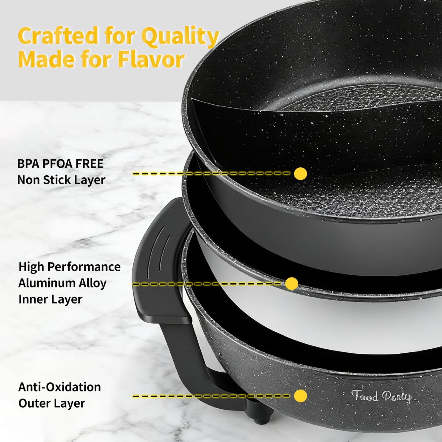 Food Party Hot Pot Electric Hotpot with Divider Shabu Shabu Hot Pot Non-Stick 6-Quart Large Chinese Pot Korean