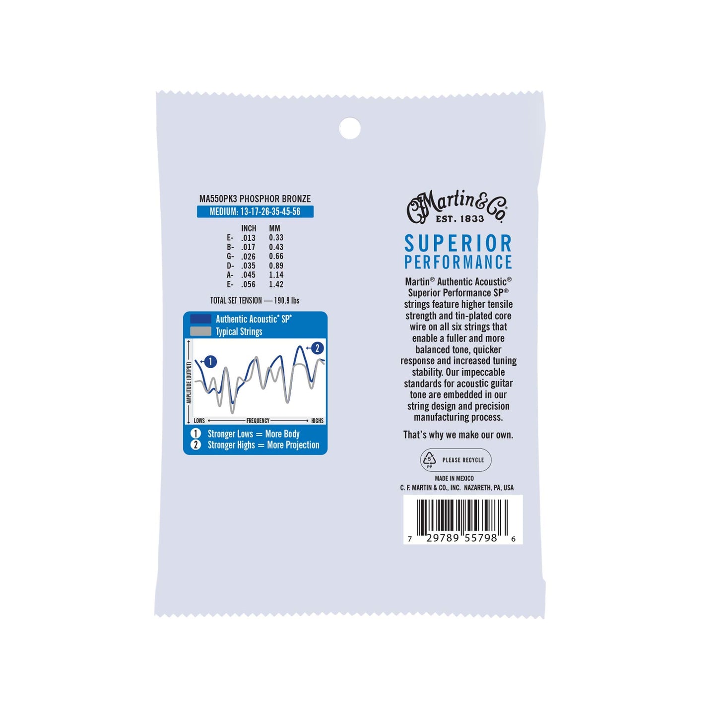 Martin Authentic Acoustic Guitar Strings - 3 Pack - Superior Performance 92/8 Medium