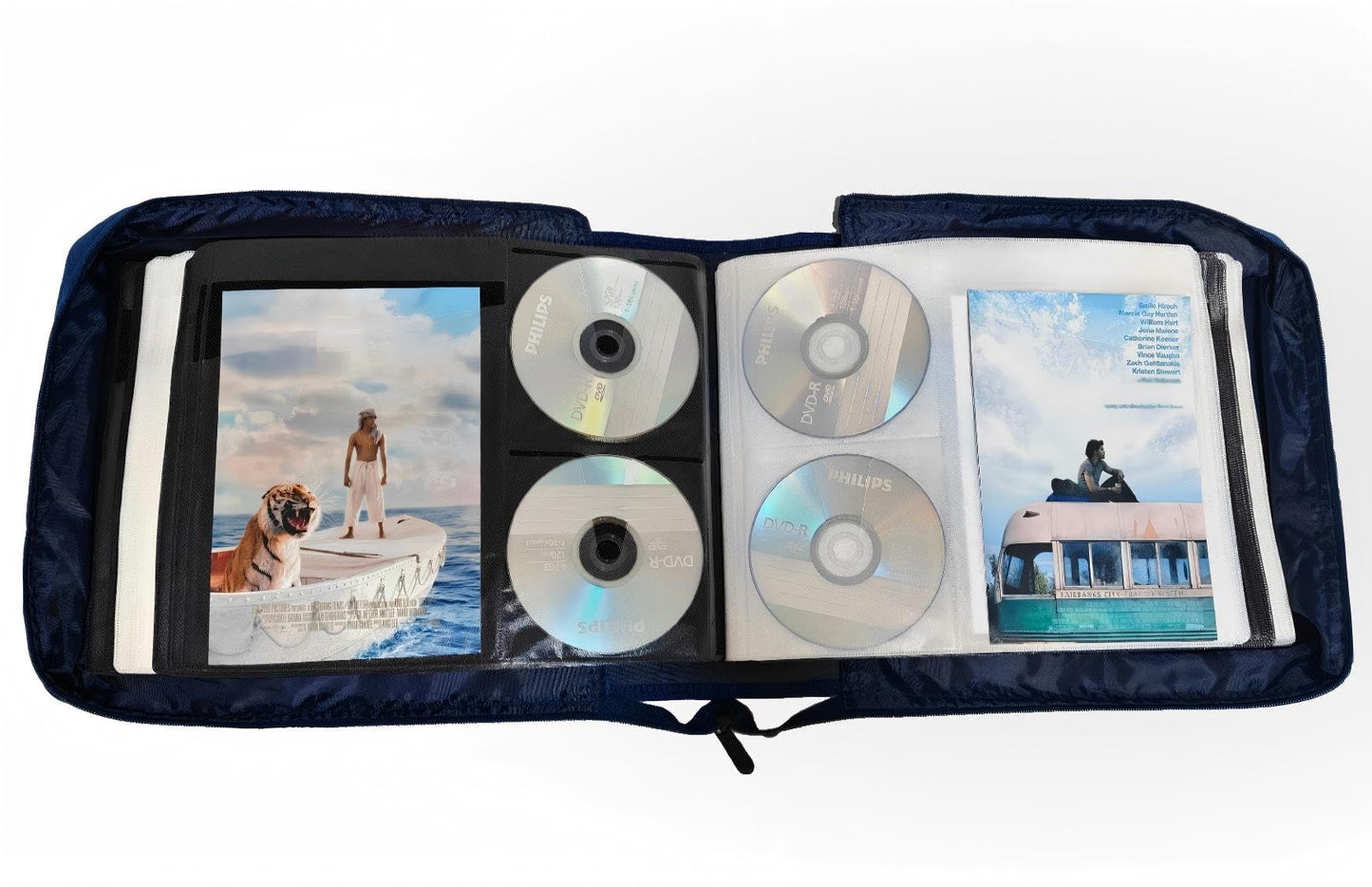 DVD CD Storage Case with Extra Wide Title Cover Pages for Blu Ray Movie Music Audio Media Disk (Portable Carrying Binder Holder Wallet Album Home Organizer)- Blue, 192 Disk Units, 96 Booklet Pockets