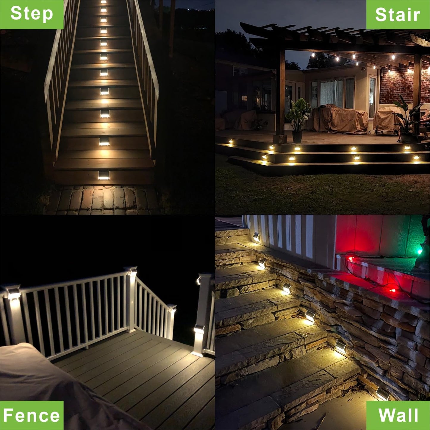 Solar Lights for Steps Decks Pathway Yard Stairs Fences, LED lamp, Rainproof, Black Metal case, 6 Pack
