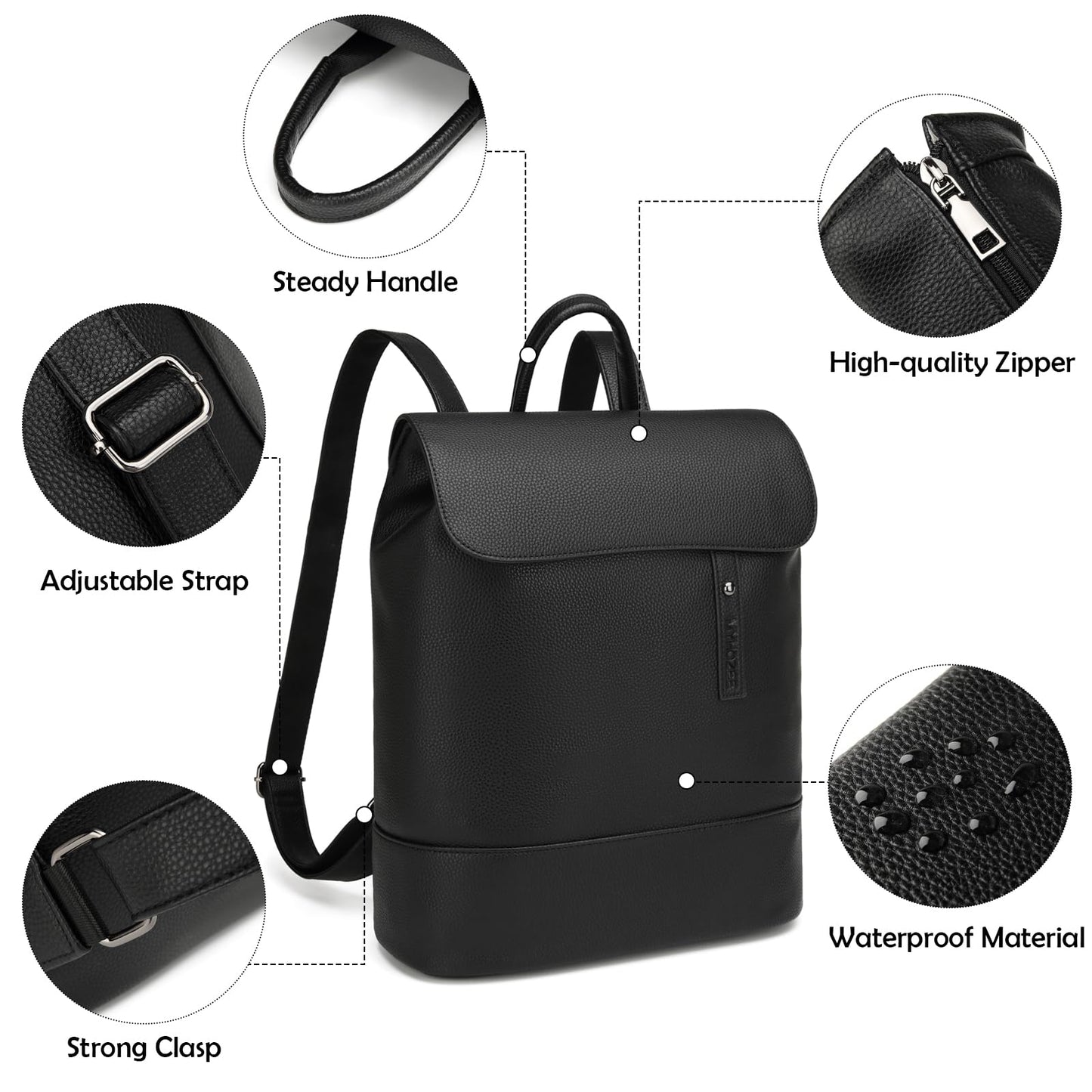 MYHOZEE Laptop Backpack for Women and Men, PU Leather Backpack Purse Computer Bag Fits 14 Inch Notebook Travel Work Daypacks
