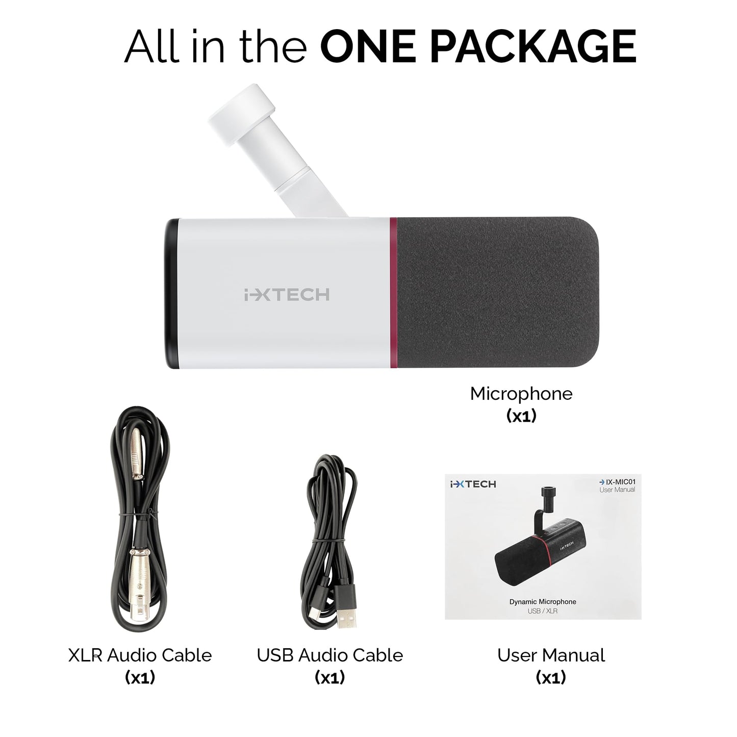 IXTECH Cardioid Dynamic Microphone with Mic Cover, Vocal USB XLR Microphone for Podcasting, Streaming, Recording, Gaming and Voice-Over (White)