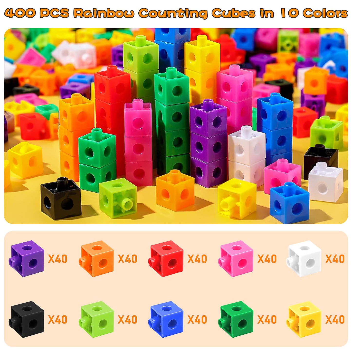 400 Pcs Math Learning Linking Cube with Storage Container Counting Cubes, Colorful Plastic Counting Blocks Manipulatives Classroom Learning Supplies for Kindergarten Classroom Homeschool