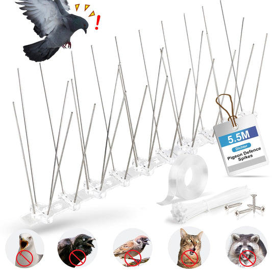 18 Feet Humane Upgrade Bird Spikes, 22Packs Bird Barrier Repellent Spikes Fence Kit (5.5M), Pigeon Bird Defense System Spikes Stainless Steel, Bird Deterrent Device, Against Nesting & Bird Droppings