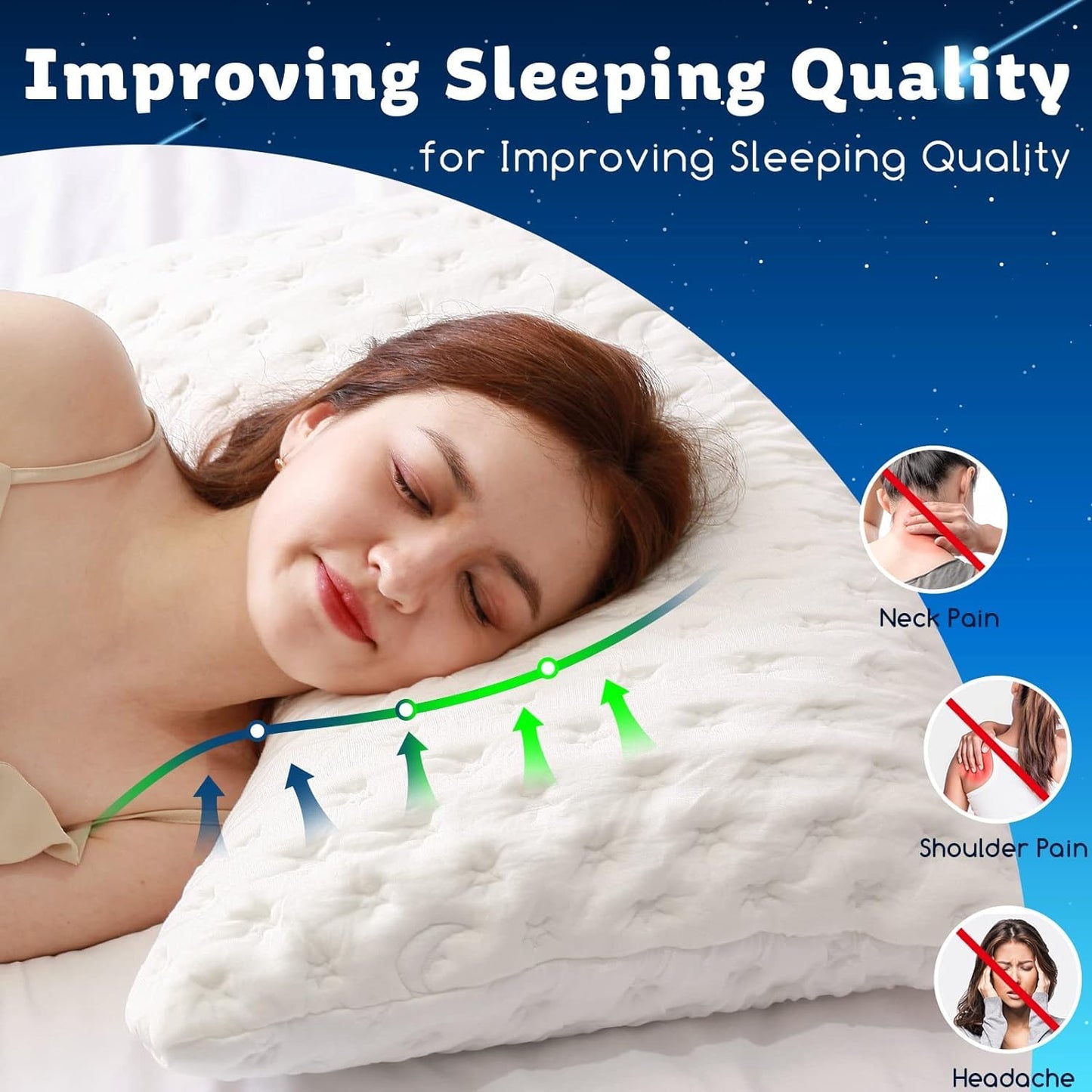 Cooling Side Sleeper Pillow for Neck and Shoulder, Luxury Shredded Memory Foam Curved Bed Pillows for Sleeping Set of 1- Adjustable Queen Size- Washable Cover Crescent White