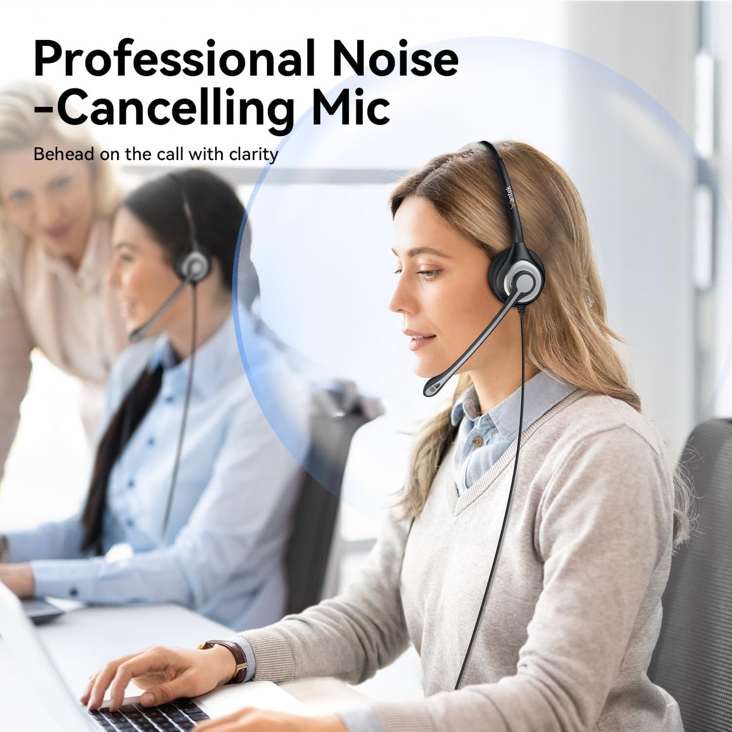 Wantek 2.5mm Telephone Headset Binaural with Noise Canceling Mic for Cisco Linksys SPA Grandstream Polycom Panasonic Zultys Siemens Gigaset Uniden AT&T Office IP and Cordless Dect Phones