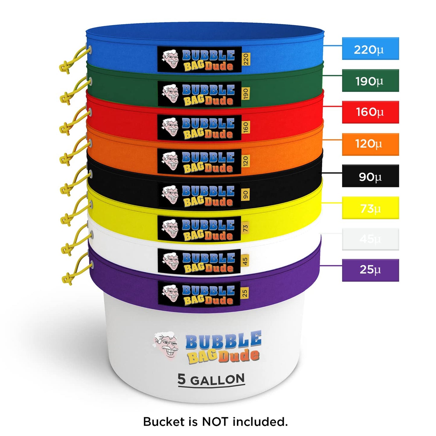 BUBBLEBAGDUDE Extraction Bags 5 Gallon 8 Bags Set - Herbal Bubble Ice Bag Essence Extractor Kit - Plant & Herb Extraction Filter Bags with 10 x 10” Pressing Screen & Storage Bag 220 to 25-Micron Bags