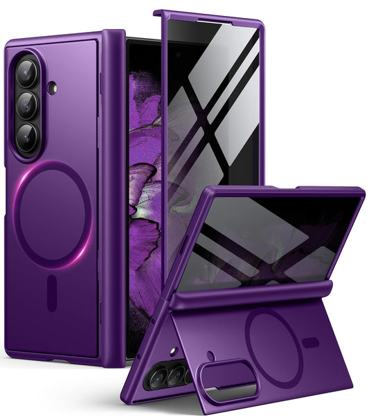 BERFY Magnetic for Samsung Galaxy Z Fold 7 Case with Privacy Screen Protector, [Compatible with MagSafe][Anti Spy] Built-in Hidden Kickstand, Full-Body Shockproof Slim Phone Case for Z Fold 7, Purple