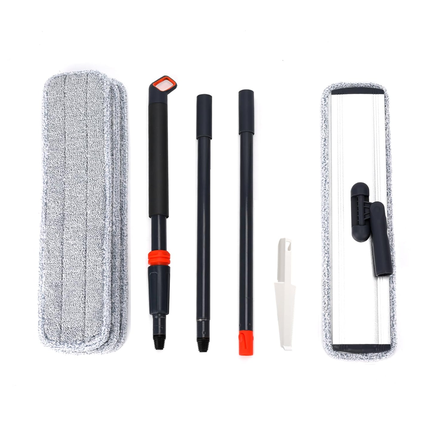 18 Inch Flat Mop Cleaning System Microfiber with 4 Reusable Pads – Wet Dry Floor Cleaner for Hardwood, Laminate, Tile, Silver