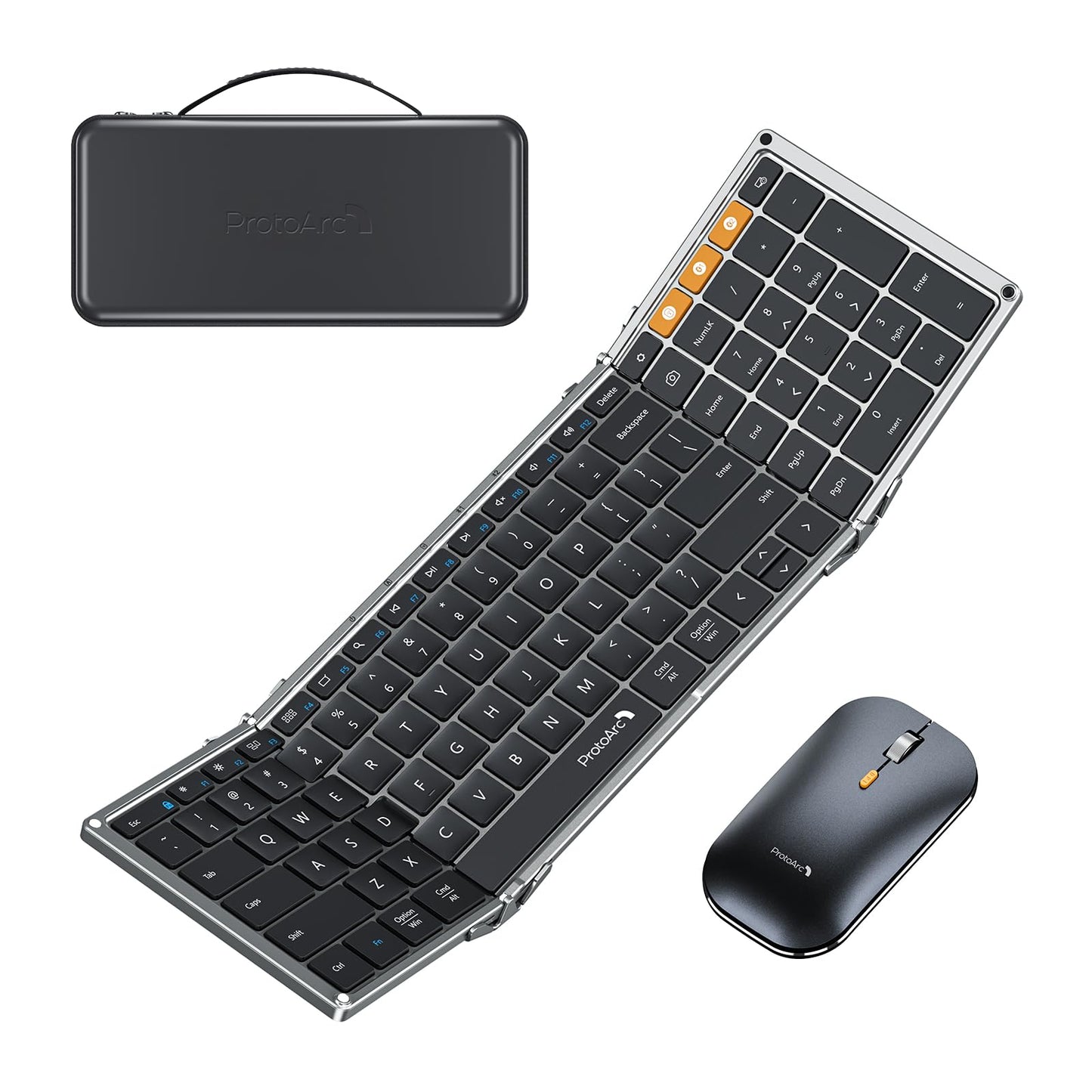 ProtoArc Foldable Keyboard and Mouse, XKM01 True Full-Size Folding Wireless Keyboard Mouse Combo for Business Travel, a Portable Office Suite On-the-Go, Compatible with Laptop iPad Tablet - Black Gray