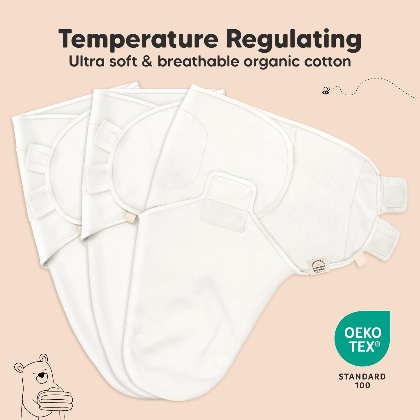 3-Pack Organic Baby Swaddle Sleep Sacks - Swaddles for Newborns, Infant 0-3 Months, Baby Girls, Boys, Soft & Snug Newborn Sleep Sack, Nursery Swaddling Blankets, Easy to Use (Nordic, OS)
