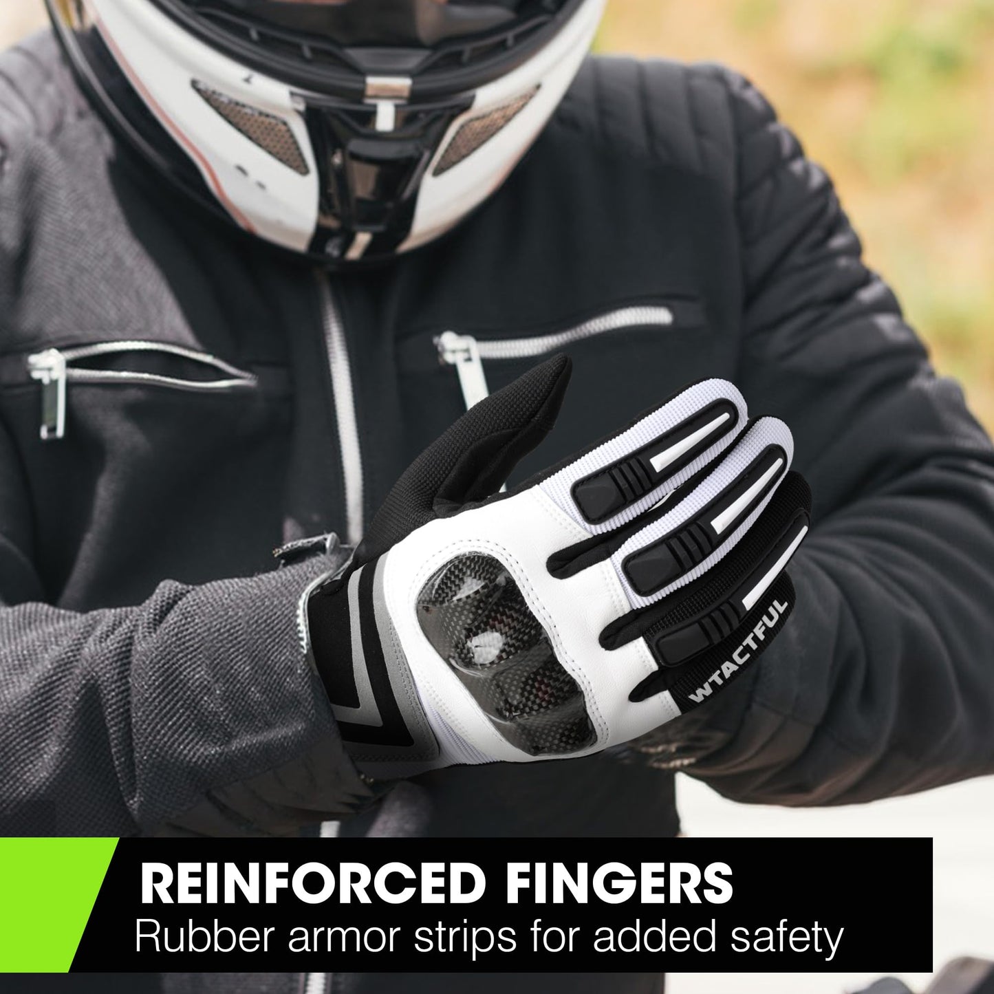 WTACTFUL Motorcycle Gloves for Men Women, Dirt Bike Riding Gloves Full Finger Touchscreen Breathable for Motocross Road Racing Cycling Mountain Bike Bicycle Off-Road MTB ATV Summer White L
