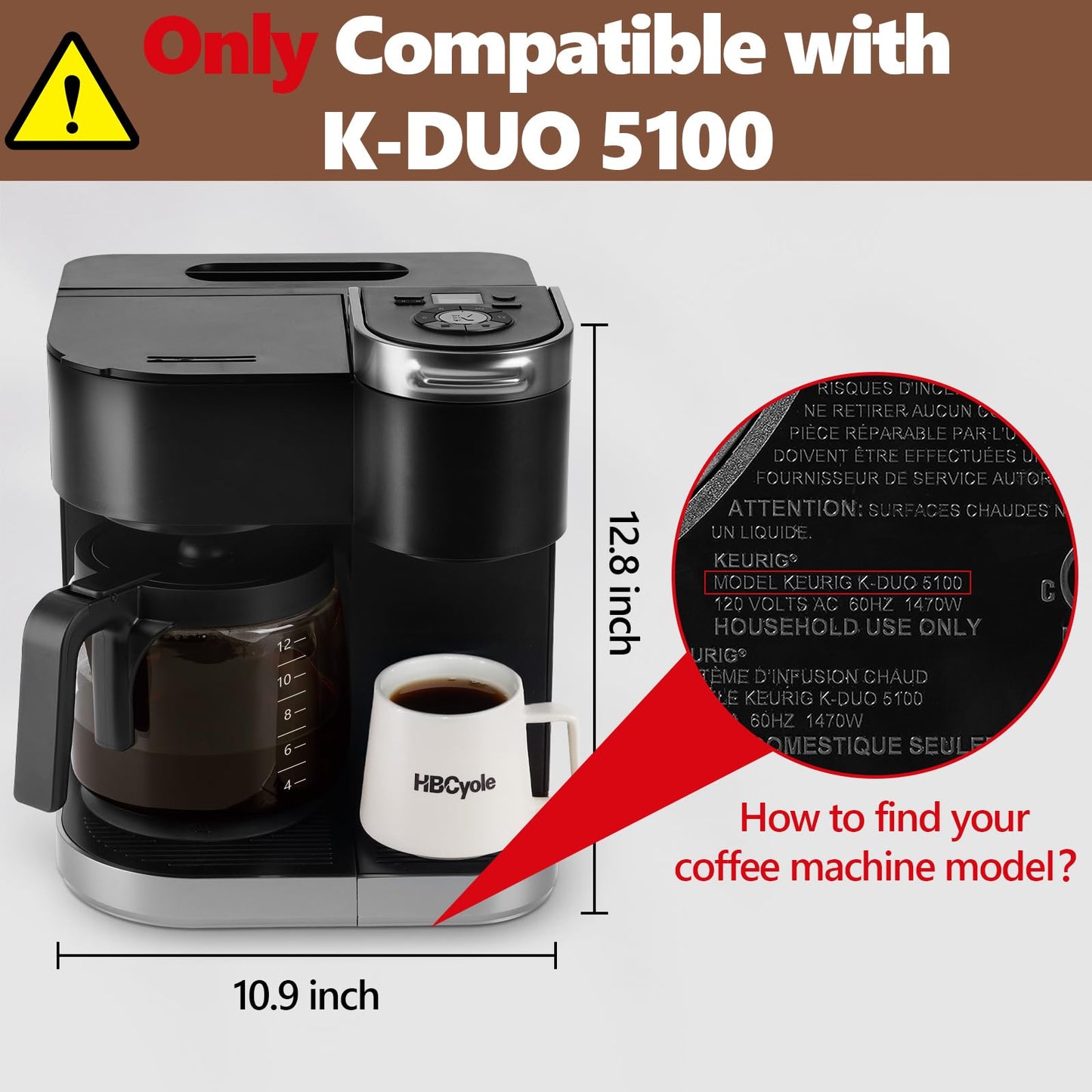 12 Cup Coffee Pot Replacement Only Compatible with Keurig K-DUO 5100 Coffee Machine, Carafe Replacement for K-DUO 5100, Durable & Reliable to Restore Brewer Performance