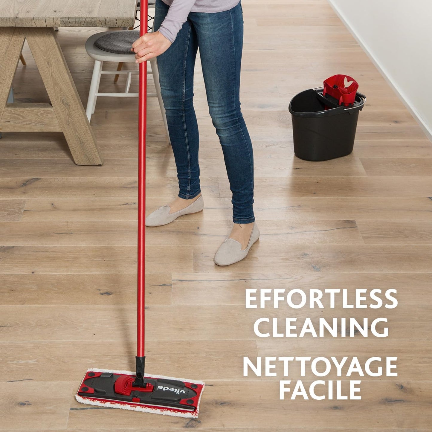 Vileda Ultramax Flat Mop and Bucket Set with 1 Extra Refill | Multi-Piece Handle | Perfect Mop for Walls and Ceilings | Machine-Washable Mop Head
