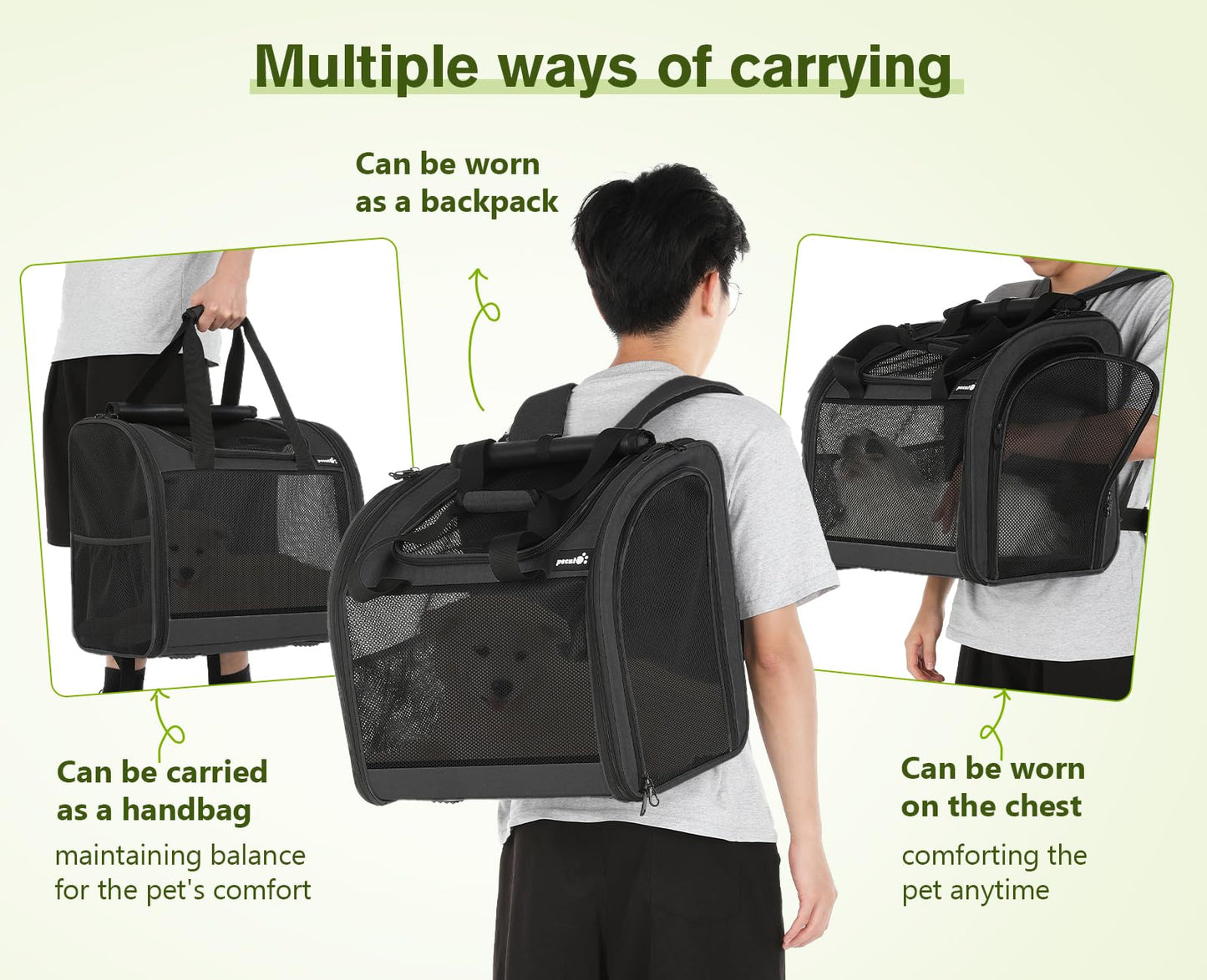 Pecute Cat Backpack,Dog Backpack Carrier with Widened Interior Space, Pet Backpack Carrier for Small Dogs and Small to Medium Cats, Pet Travel Carrier with Soft Padded, Reinforced Support,Black