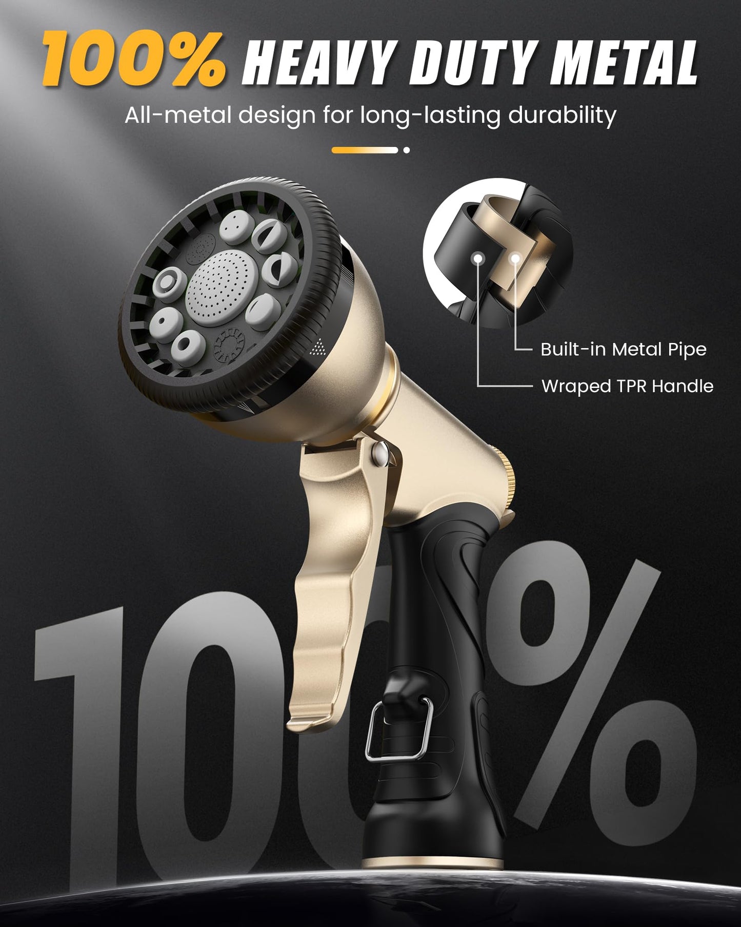 RAINPOINT Garden Hose Nozzle, 9 Spray Patterns Hose Sprayer Nozzle, Heavy Duty Metal Water Hose Nozzle, Adjustable Hand Sprayer, Watering Plants and Lawn, Pet Showering,Gray