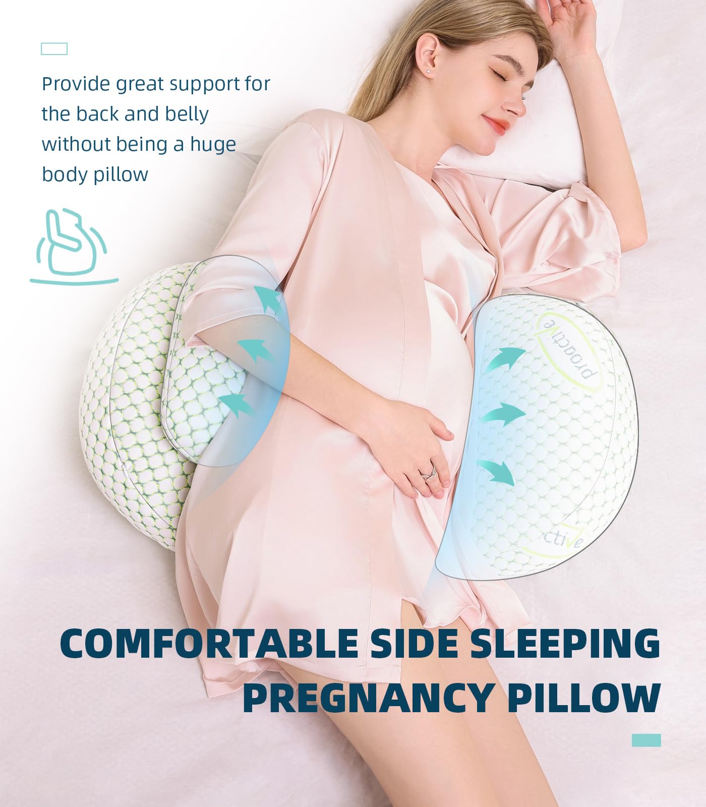 Oternal Pregnancy Pillow for Pregnant Women – Comfortable Maternity Pillow for Side Sleepers, Supports Back, Belly, Hips, and Legs, with Removable & Adjustable Cover