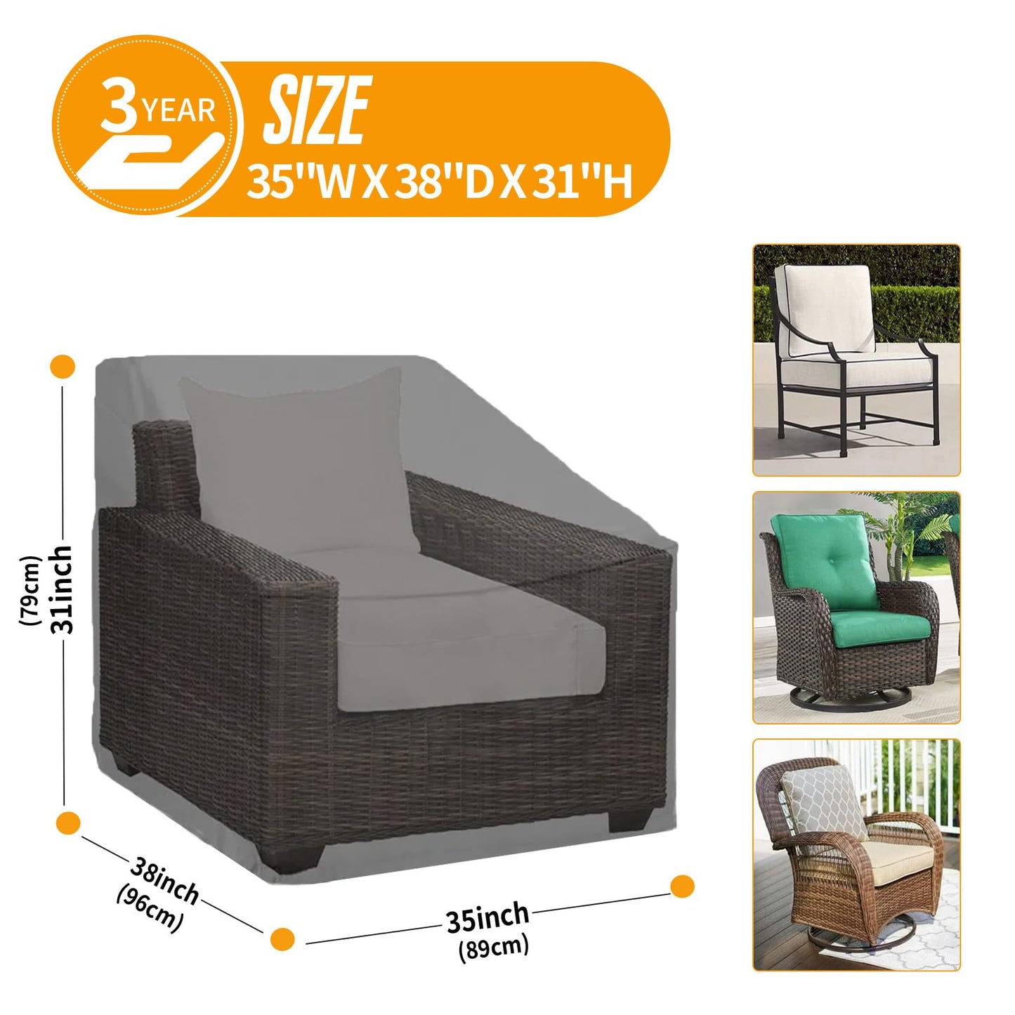Kipiea 500D Patio Chair Covers Waterproof Winter - 2 Pack Lawn Outdoor Furniture Chair Covers with Anti UV and No Tears, No Fading (35"W x 38"D x 31"H)