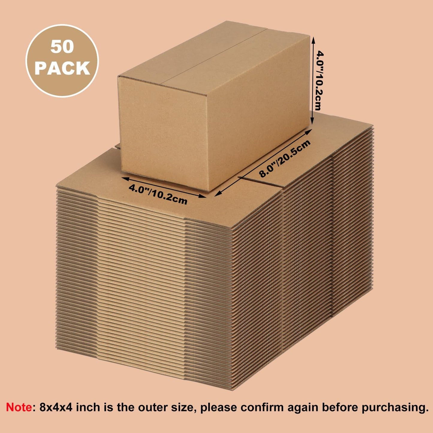Edenseelake Pack of 50 Corrugated Cardboard Boxes for Mailing 8" x 4" x 4" Small Shipping Boxes for Packaging Mail Moving Brown